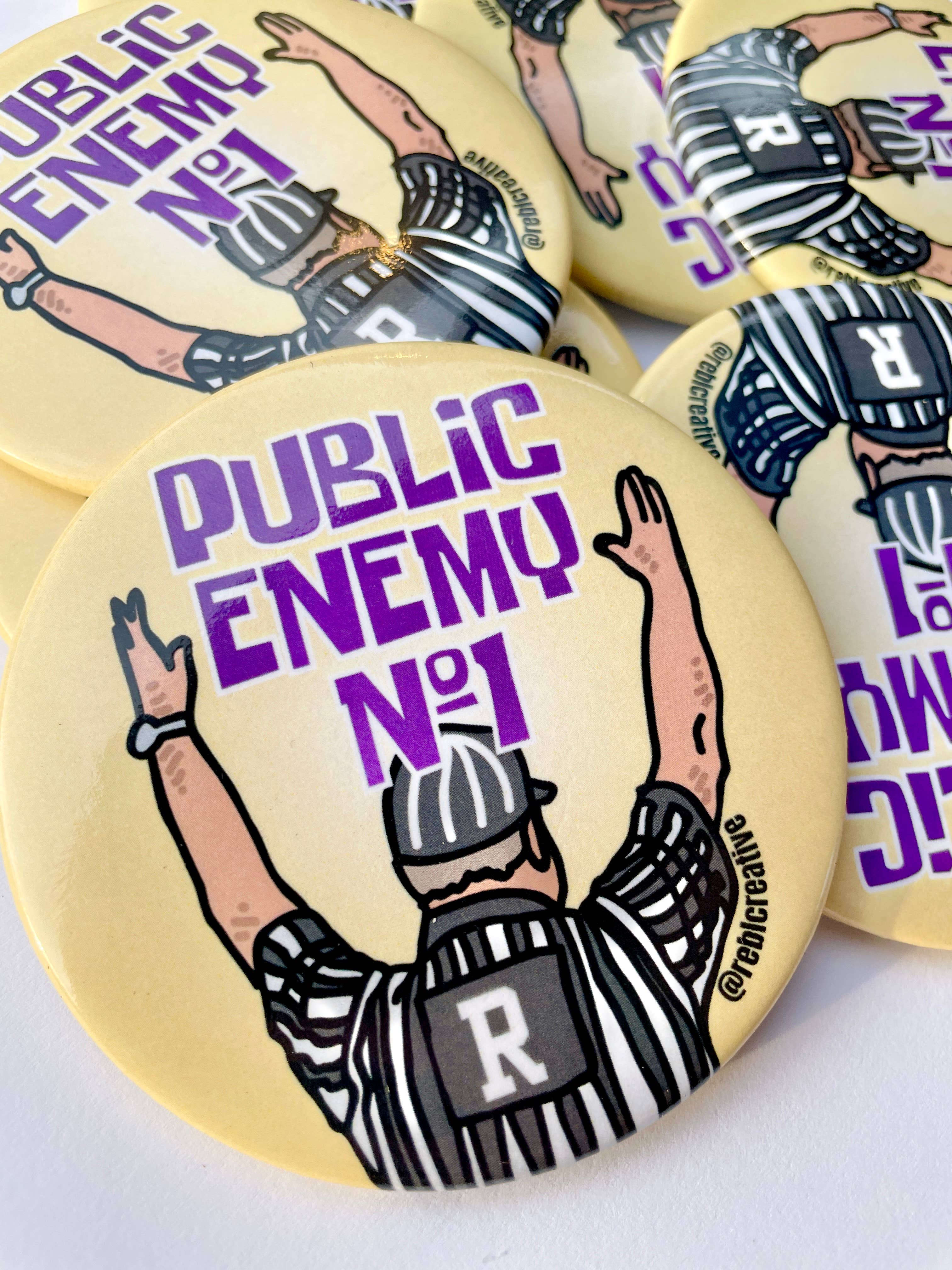 Public Enemy No. 1 - Purple & Yellow - Game Day Button-Dear Me Southern Boutique, located in DeRidder, Louisiana