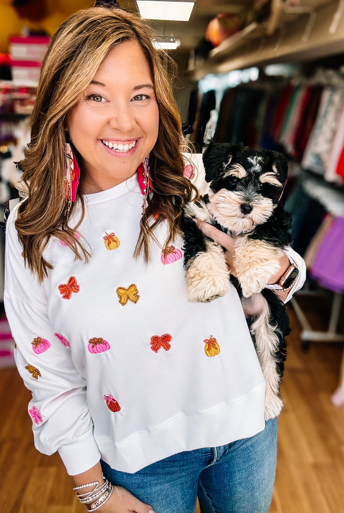 Pumpkin Bows Perfection Embroidered Pullover-Sweatshirts-Dear Me Southern Boutique, located in DeRidder, Louisiana