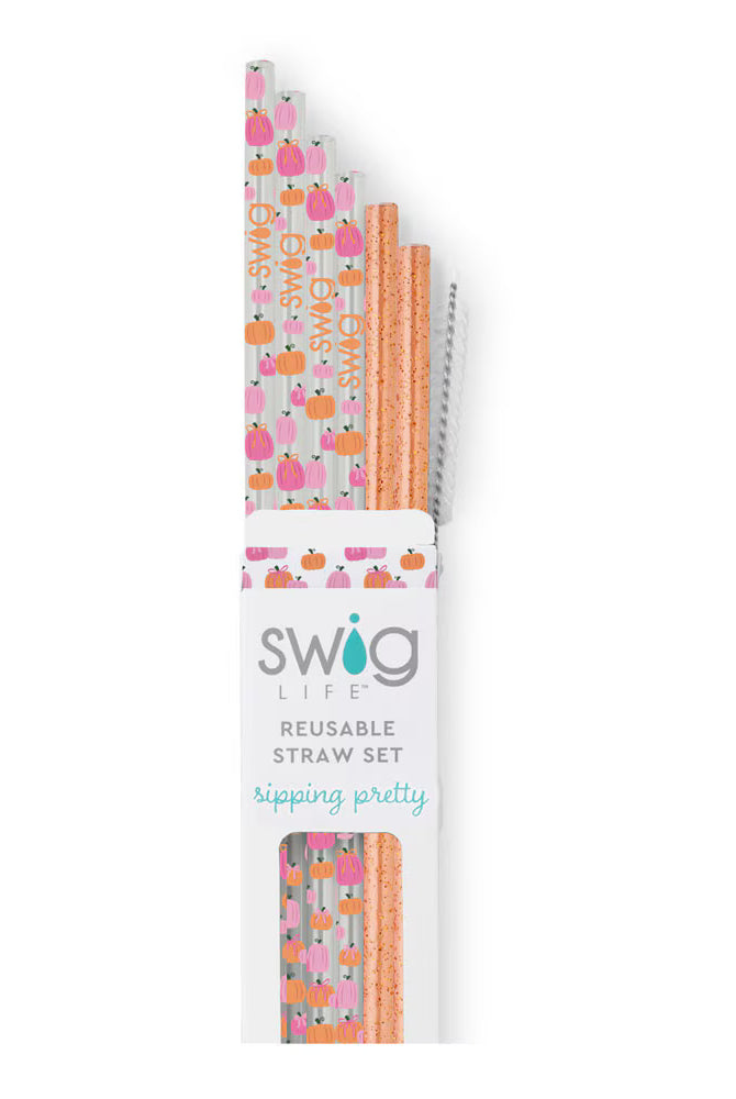 Pumpkins and Bows Swig Reusable Straw Set-Drinkwear-Dear Me Southern Boutique, located in DeRidder, Louisiana