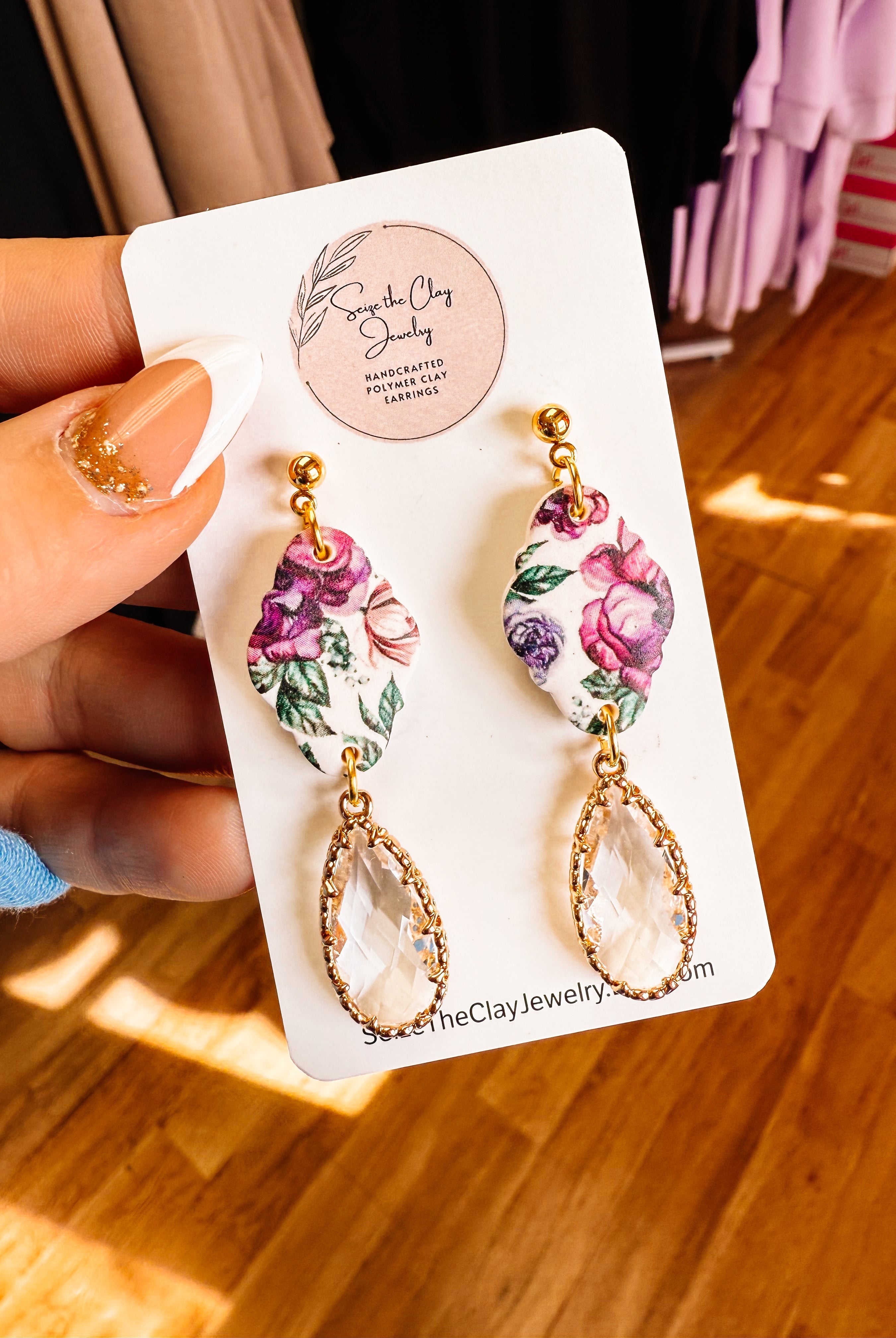 Purple Floral Clay Earrings-Earrings-Dear Me Southern Boutique, located in DeRidder, Louisiana