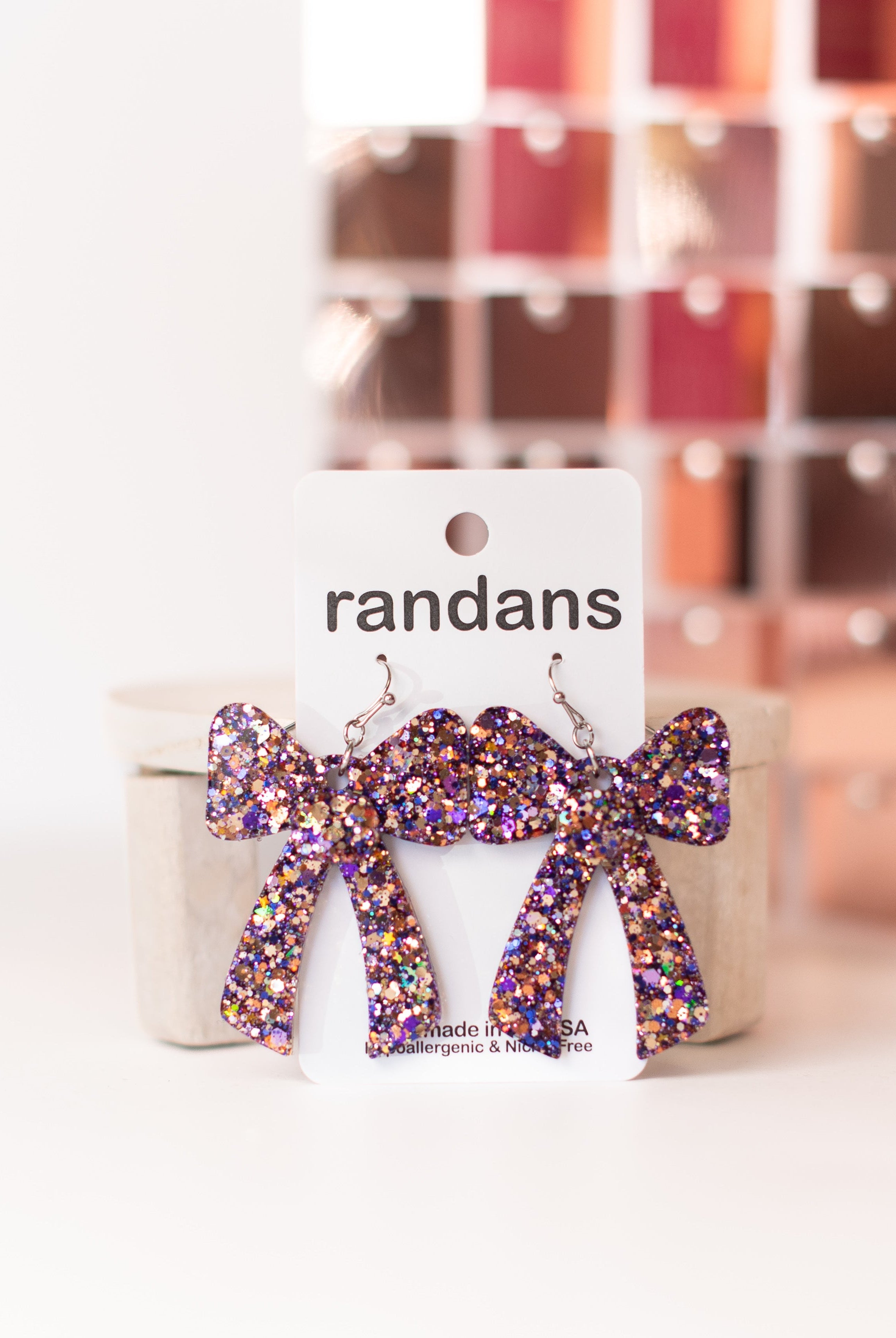 Purple & Gold Coquette Bow Randans-Earrings-Dear Me Southern Boutique, located in DeRidder, Louisiana