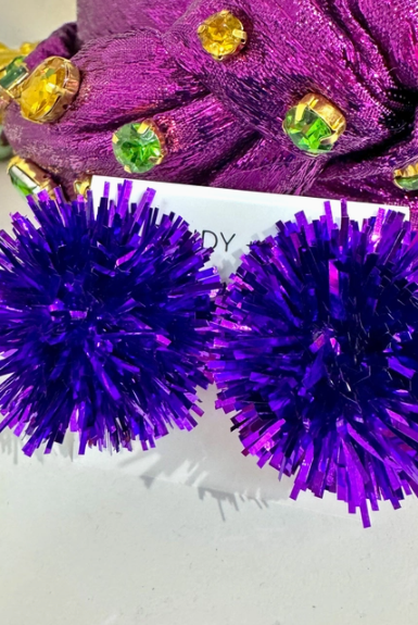 Purple Pom Tinsel Studs-Earrings-Dear Me Southern Boutique, located in DeRidder, Louisiana