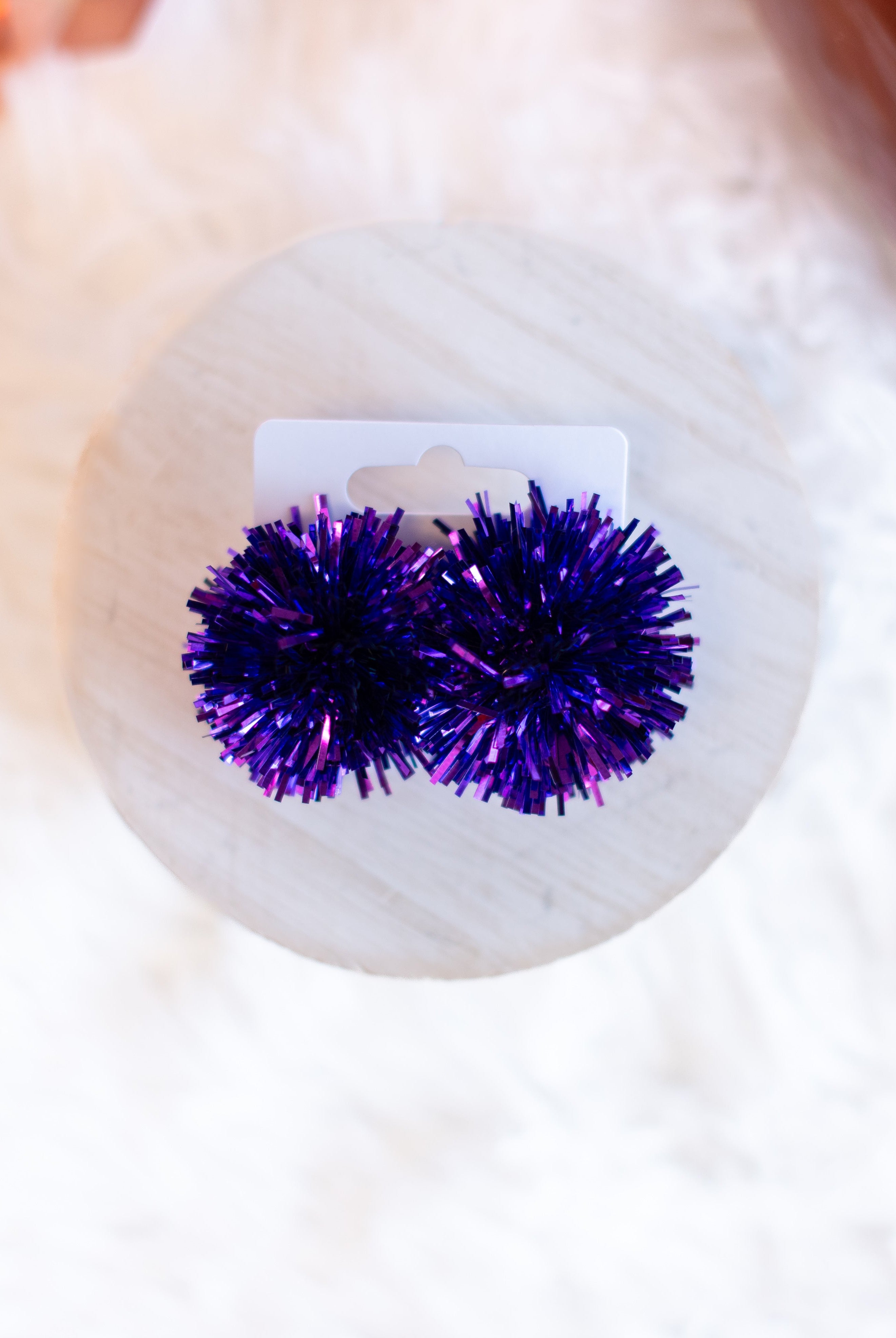 Purple Pom Tinsel Studs-Earrings-Dear Me Southern Boutique, located in DeRidder, Louisiana