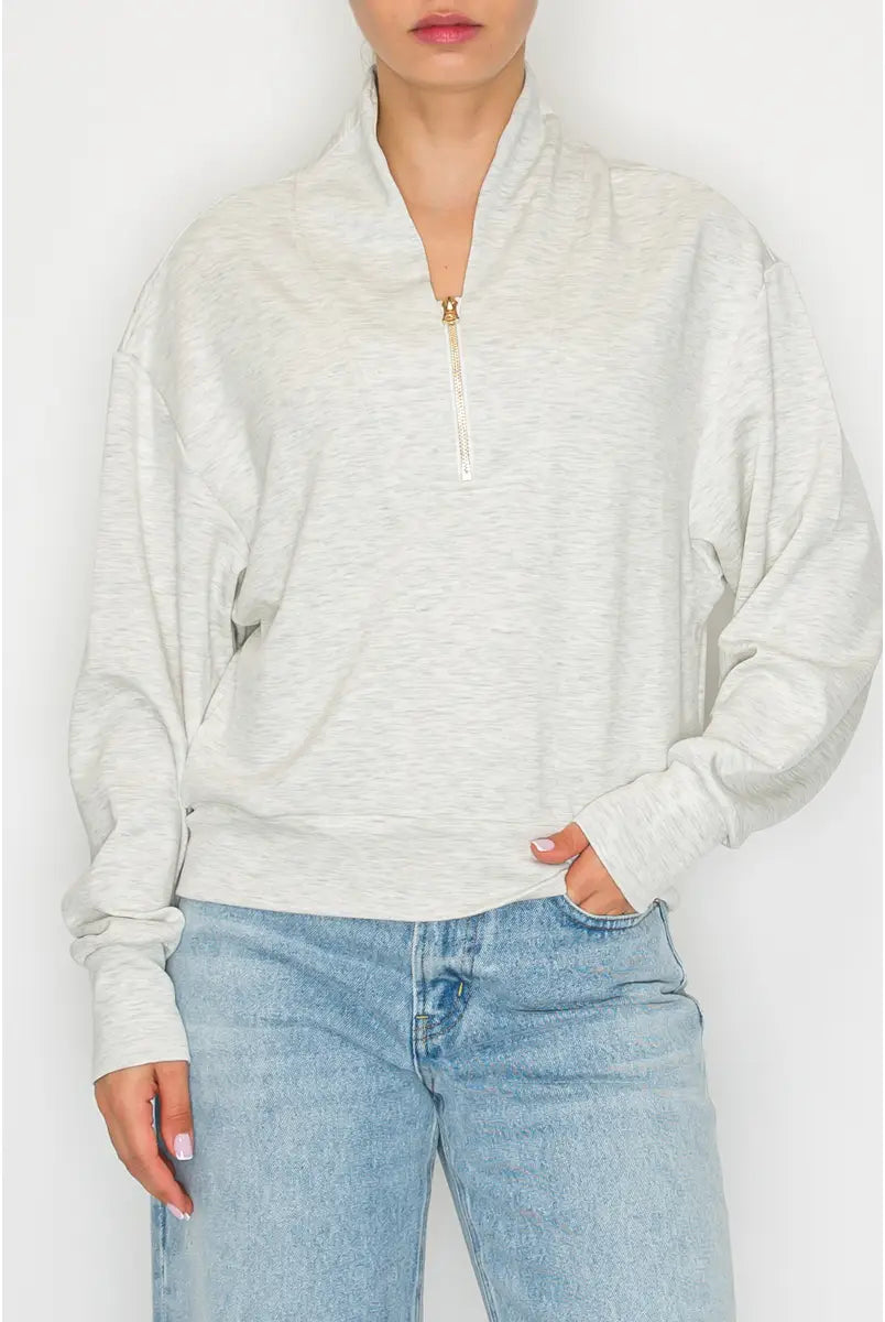Quarter zip heather grey pullover- heather grey-Presales-Dear Me Southern Boutique, located in DeRidder, Louisiana