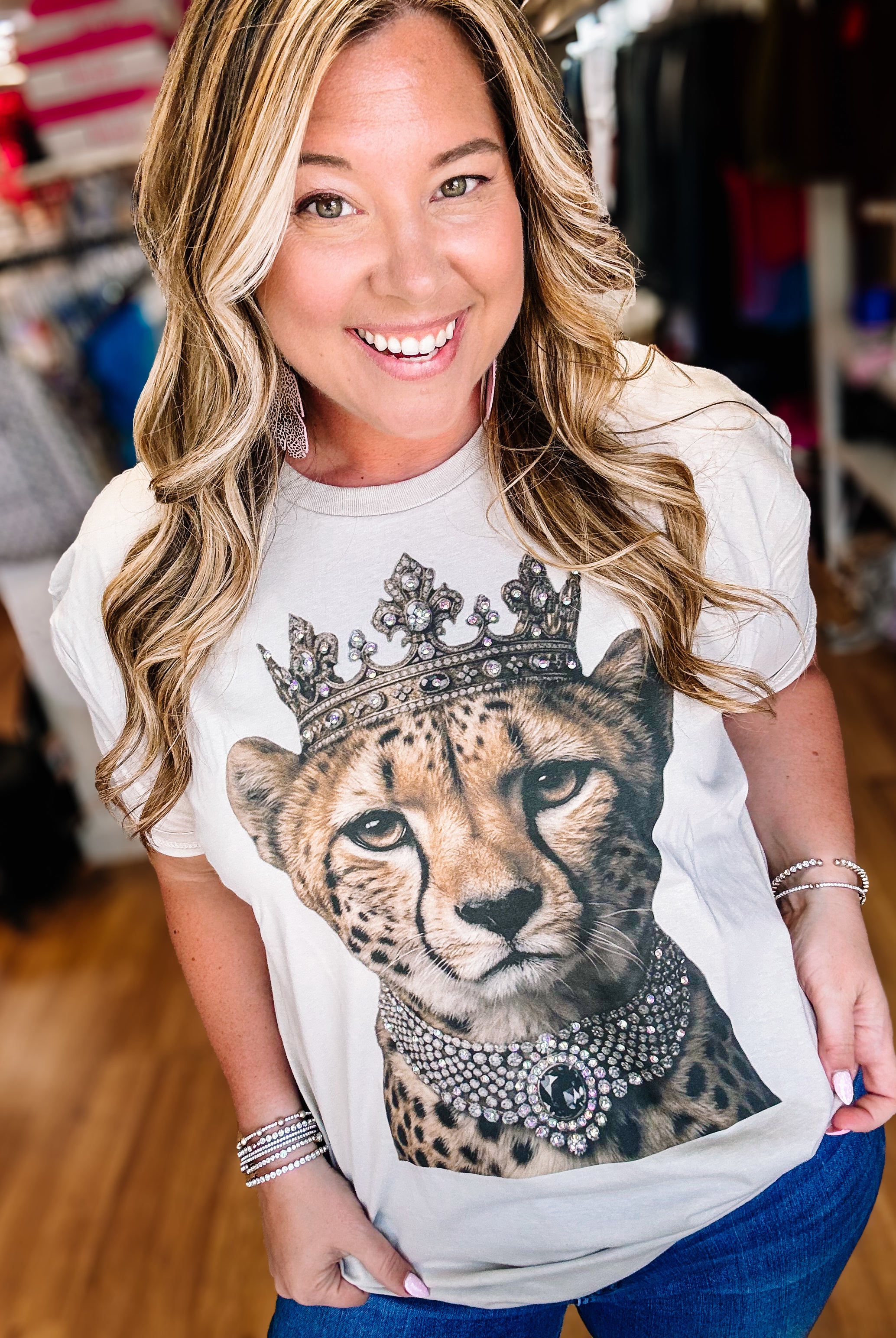 Queen of the Jungle Bougie Rhinestone Tee-Dear Me Southern Boutique, located in DeRidder, Louisiana