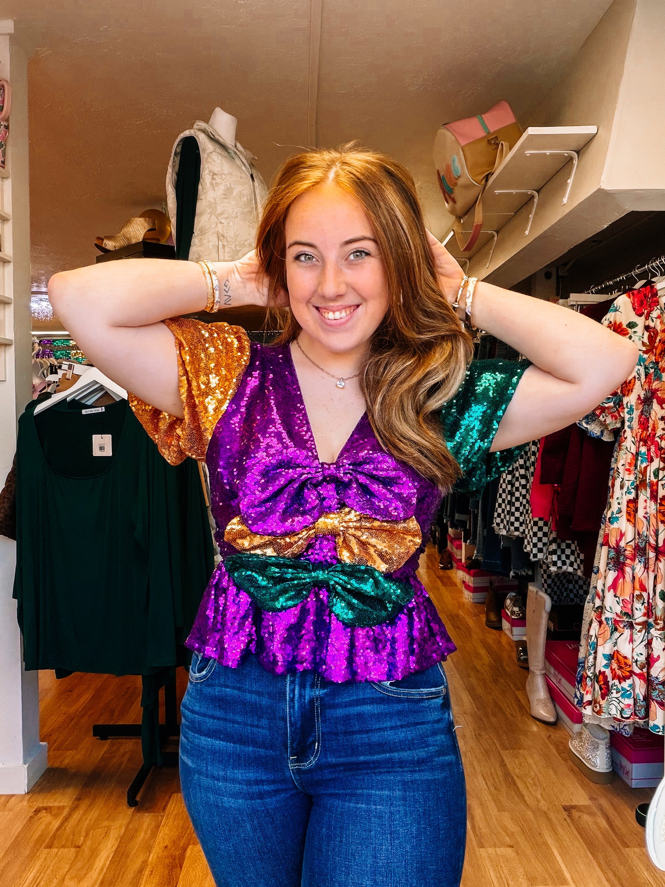 Queen of the Krewe Sequin Top-Tops-Dear Me Southern Boutique, located in DeRidder, Louisiana