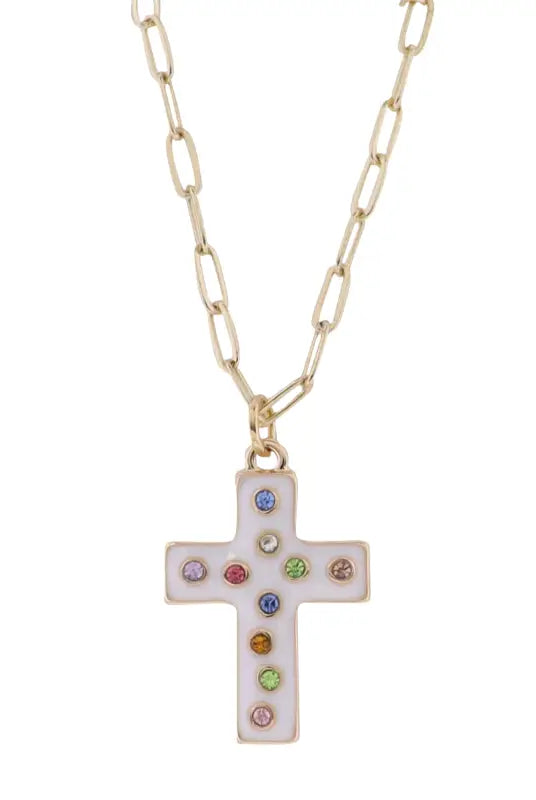 Rainbow Blessings Cross Necklace-Necklaces-Dear Me Southern Boutique, located in DeRidder, Louisiana