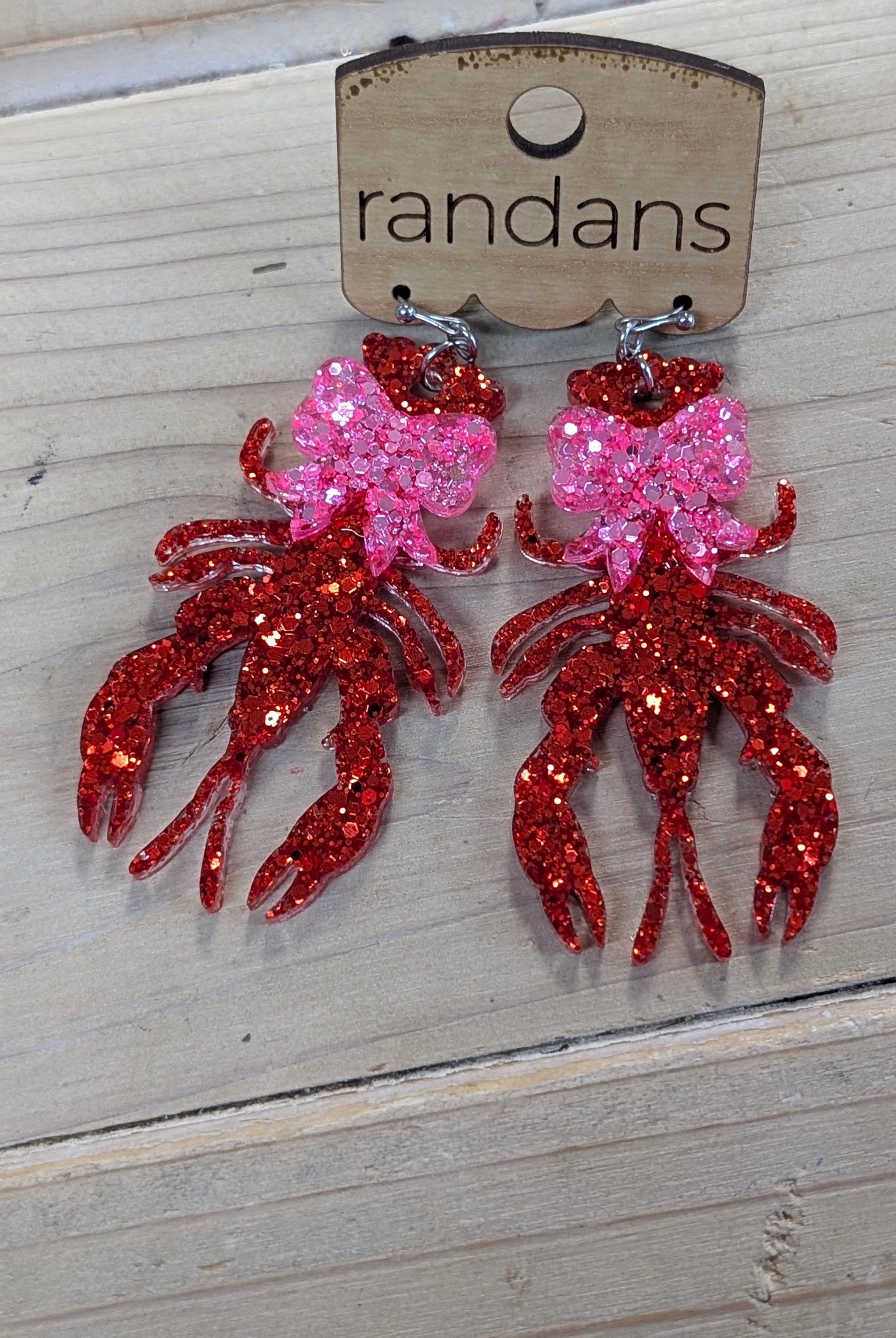 Randans Crawfish with Bow-Earrings-Dear Me Southern Boutique, located in DeRidder, Louisiana