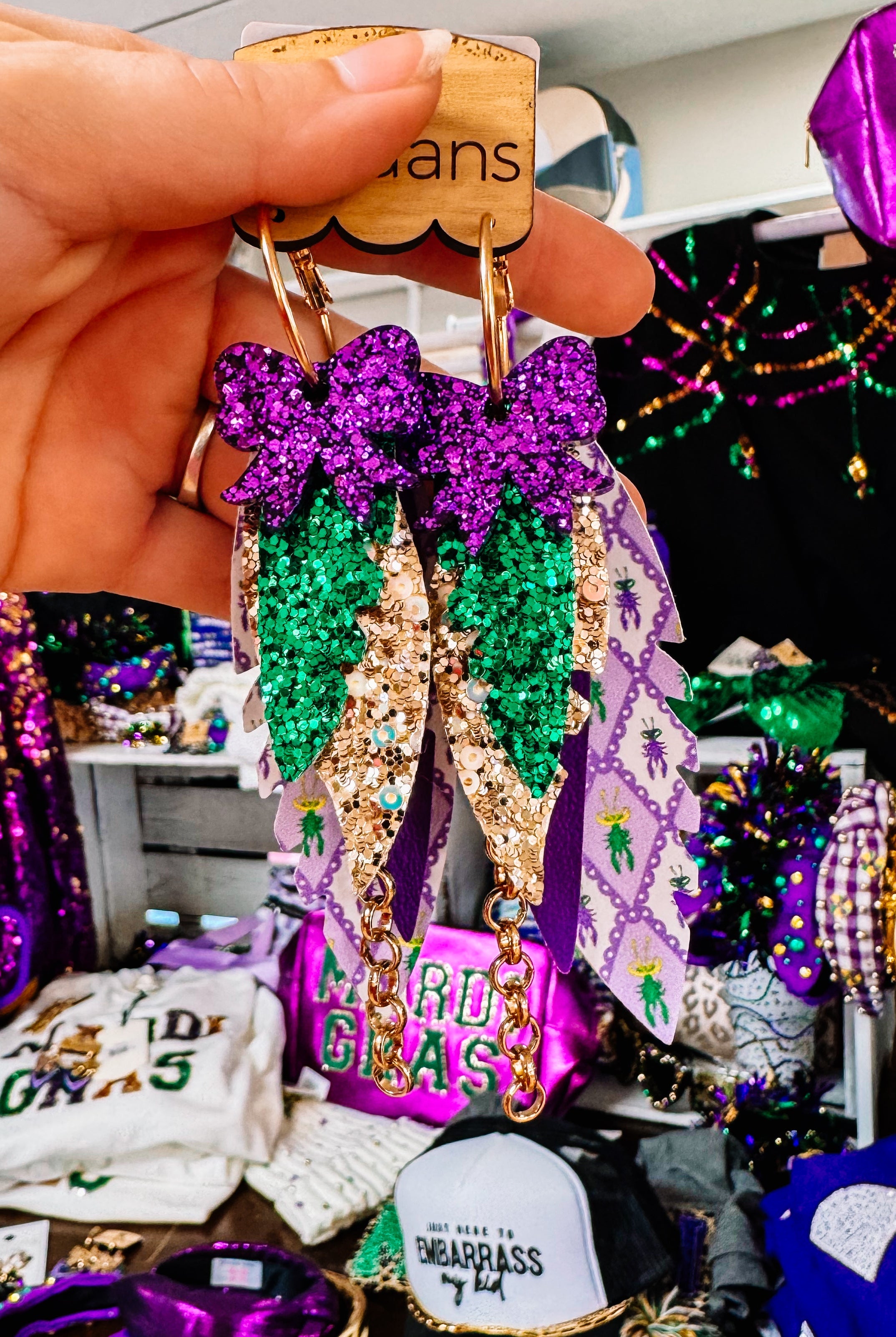 Randans Fringe- Mardi Gras-Earrings-Dear Me Southern Boutique, located in DeRidder, Louisiana