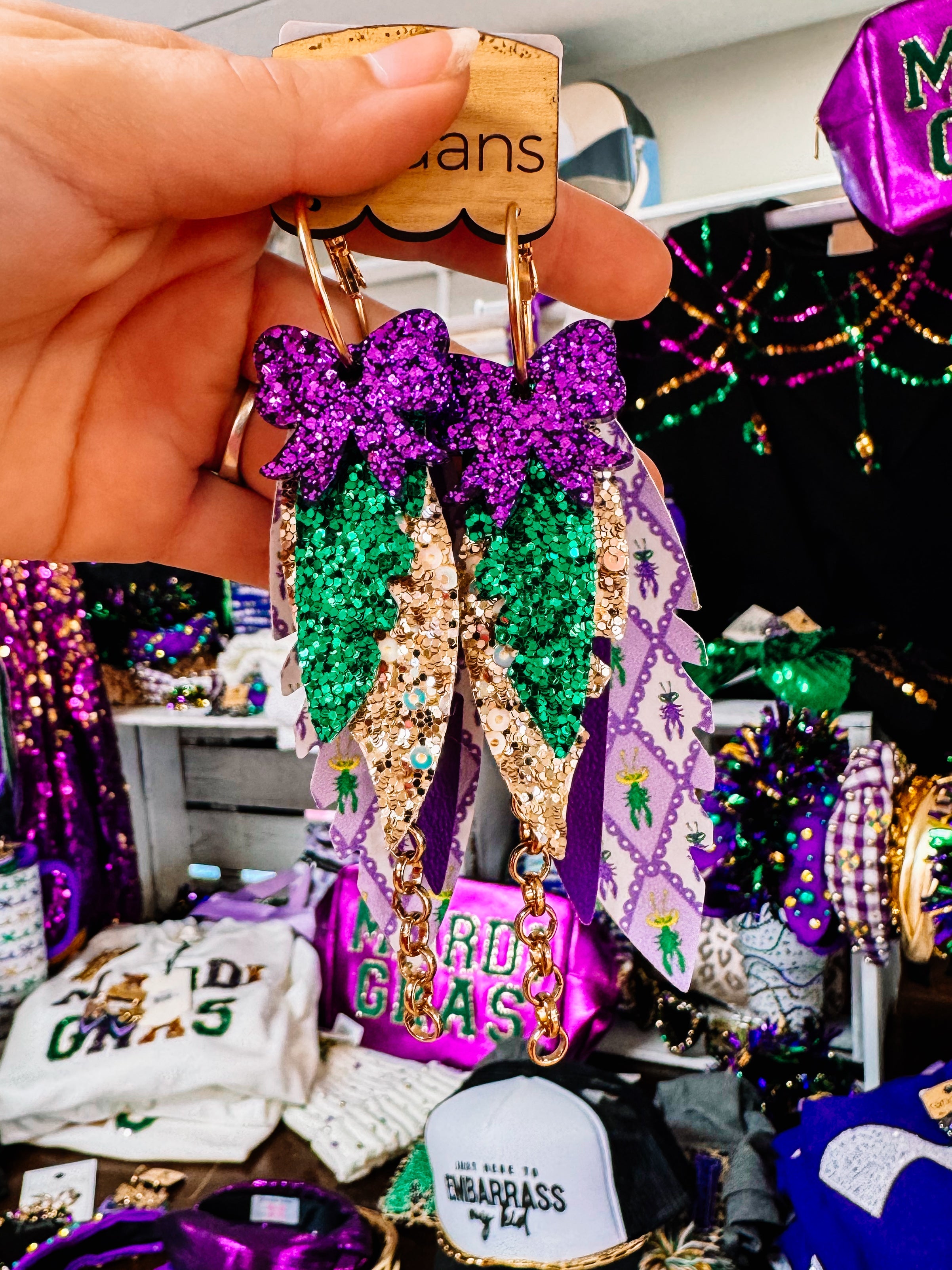 Randans Fringe- Mardi Gras-Earrings-Dear Me Southern Boutique, located in DeRidder, Louisiana