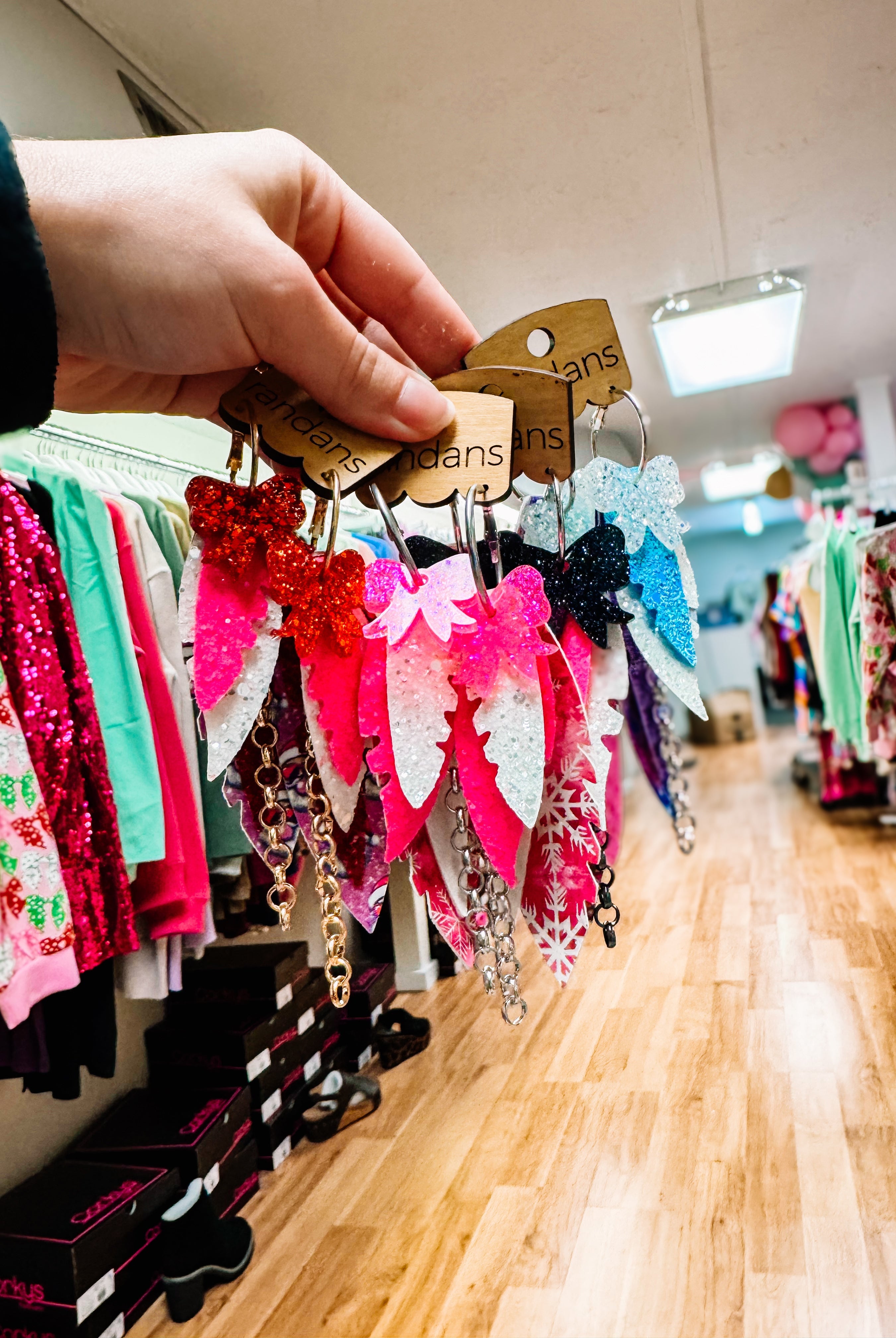 Randans Pink Christmas Fringe-Earrings-Dear Me Southern Boutique, located in DeRidder, Louisiana