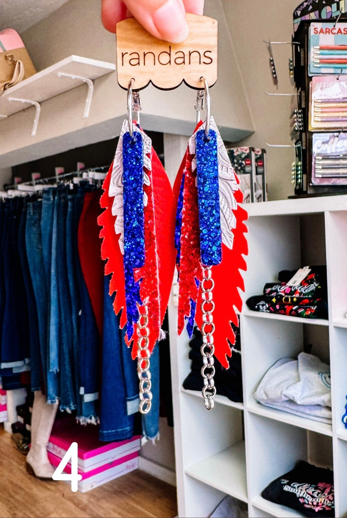 Randans Red, White, and Blue Fringe-Earrings-Dear Me Southern Boutique, located in DeRidder, Louisiana