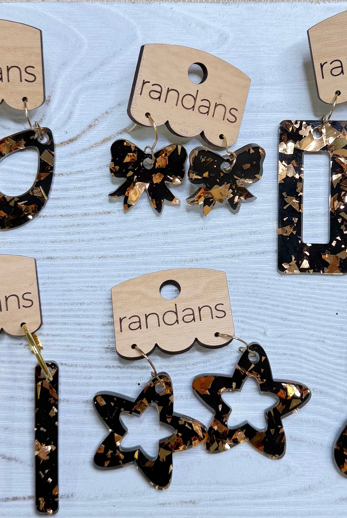 Randans acrylic dangle earrings- black and gold-Presales-Dear Me Southern Boutique, located in DeRidder, Louisiana