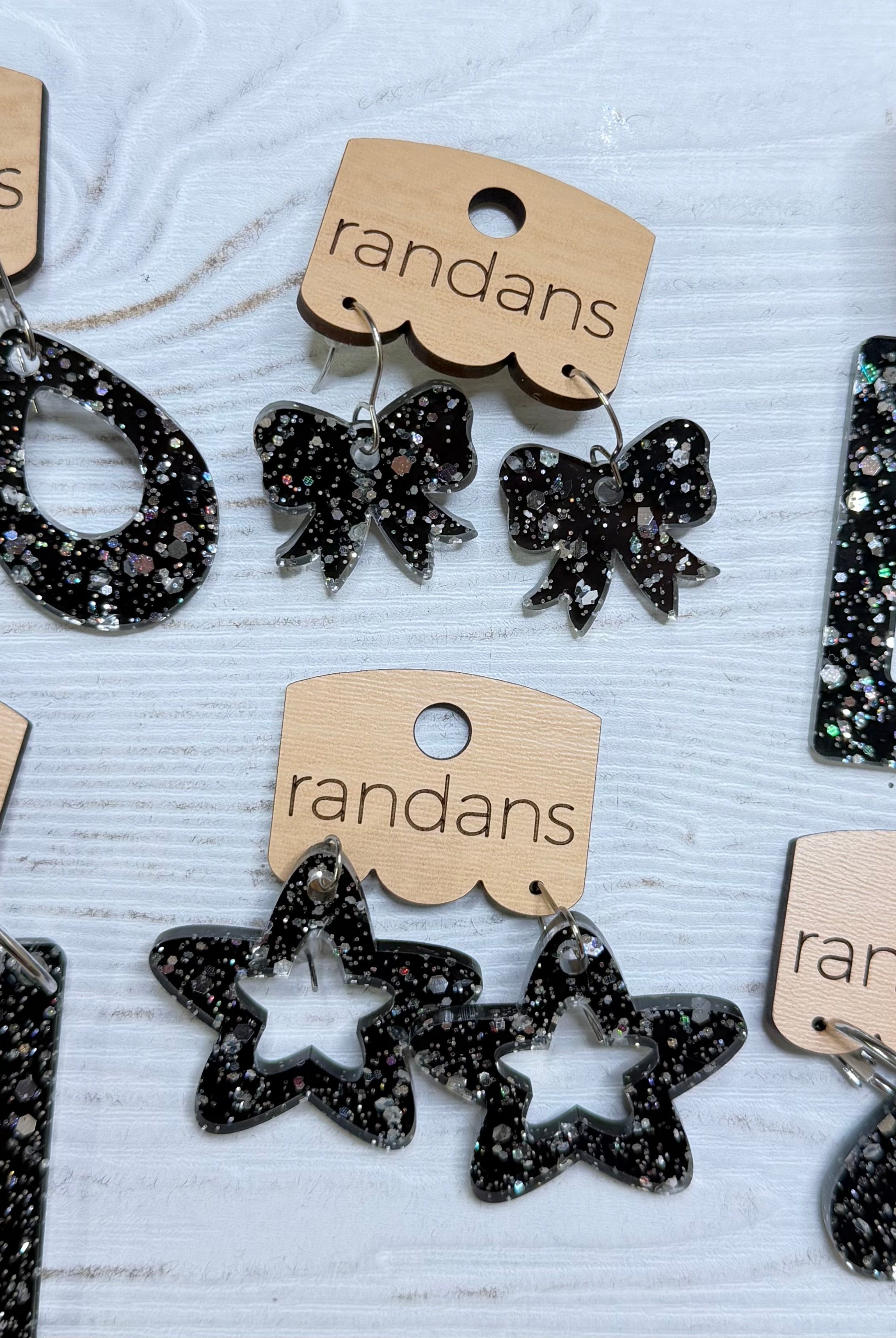 Randans acrylic dangle earrings- black and silver-Earrings-Dear Me Southern Boutique, located in DeRidder, Louisiana
