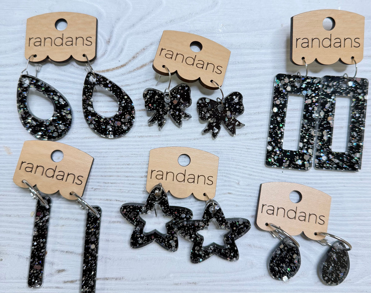 Randans acrylic dangle earrings- black and silver-Presales-Dear Me Southern Boutique, located in DeRidder, Louisiana