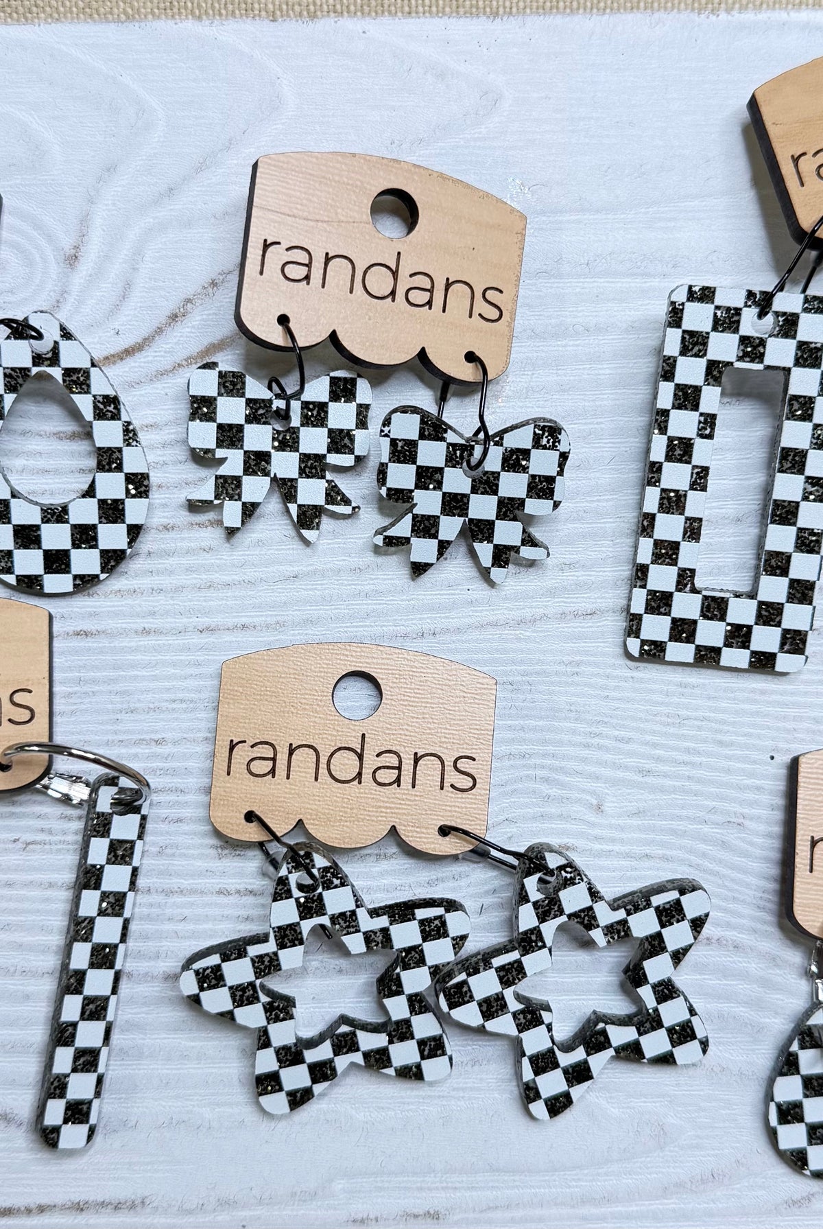 Randans acrylic dangle earrings- black and white check-Presales-Dear Me Southern Boutique, located in DeRidder, Louisiana