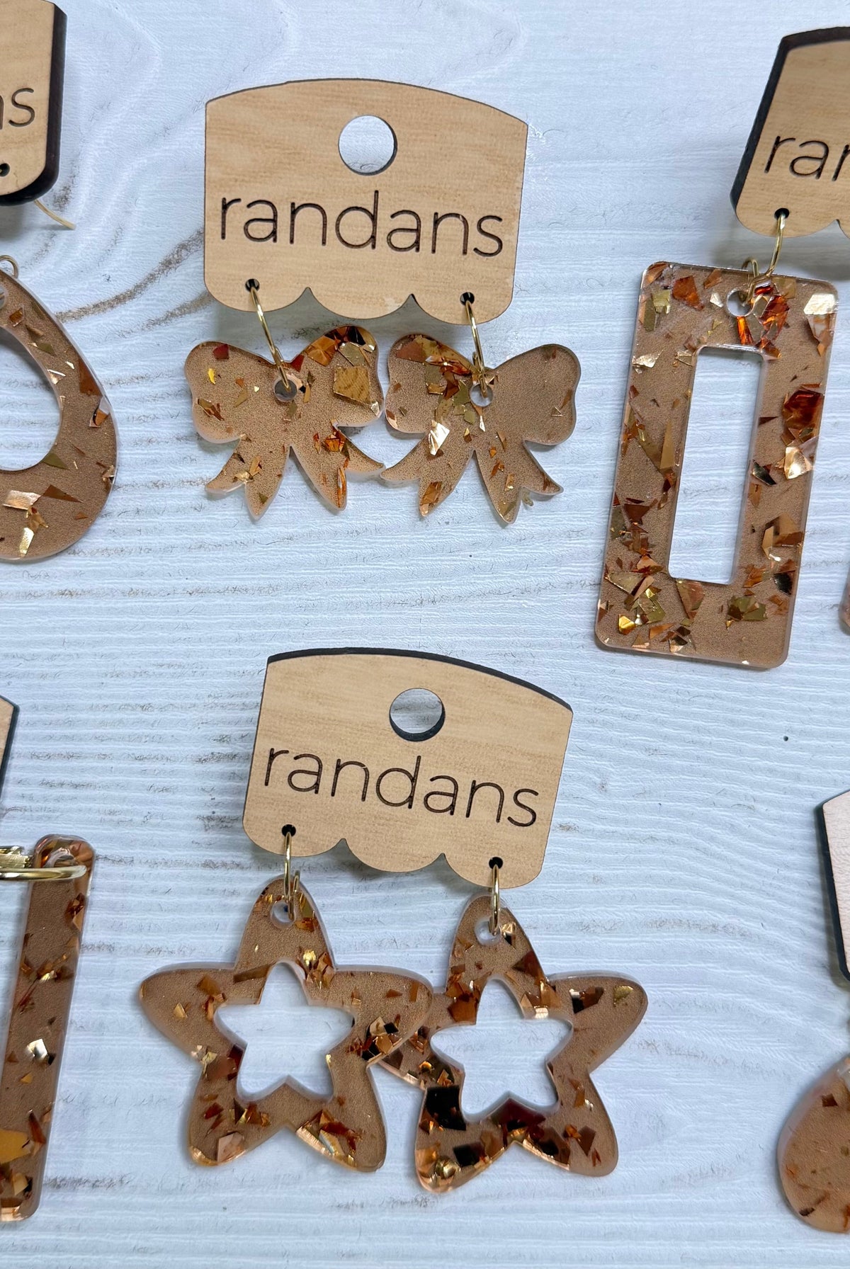 Randans acrylic dangle earrings- brown and gold-Presales-Dear Me Southern Boutique, located in DeRidder, Louisiana