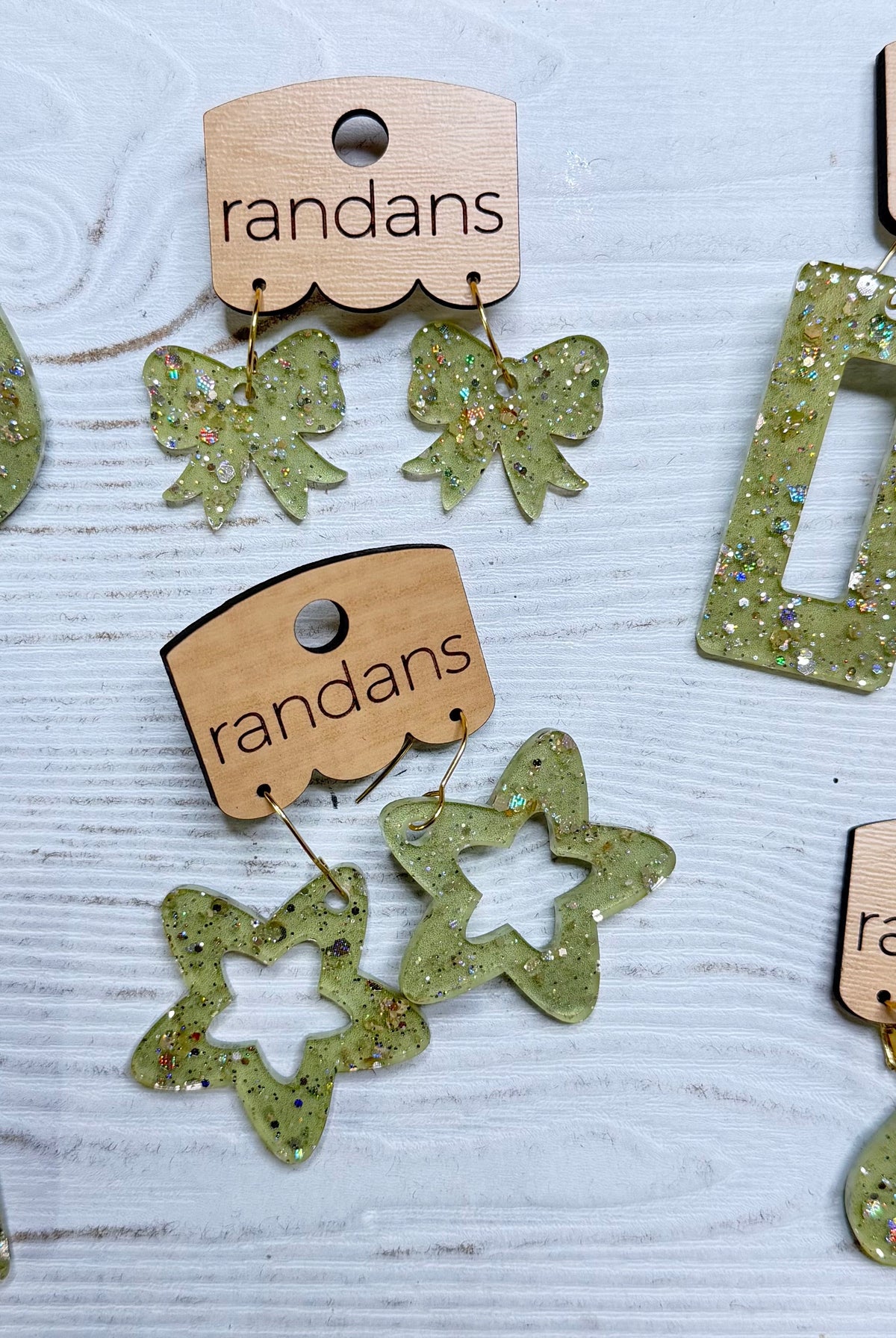 Randans acrylic dangle earrings- green and gold-Earrings-Dear Me Southern Boutique, located in DeRidder, Louisiana