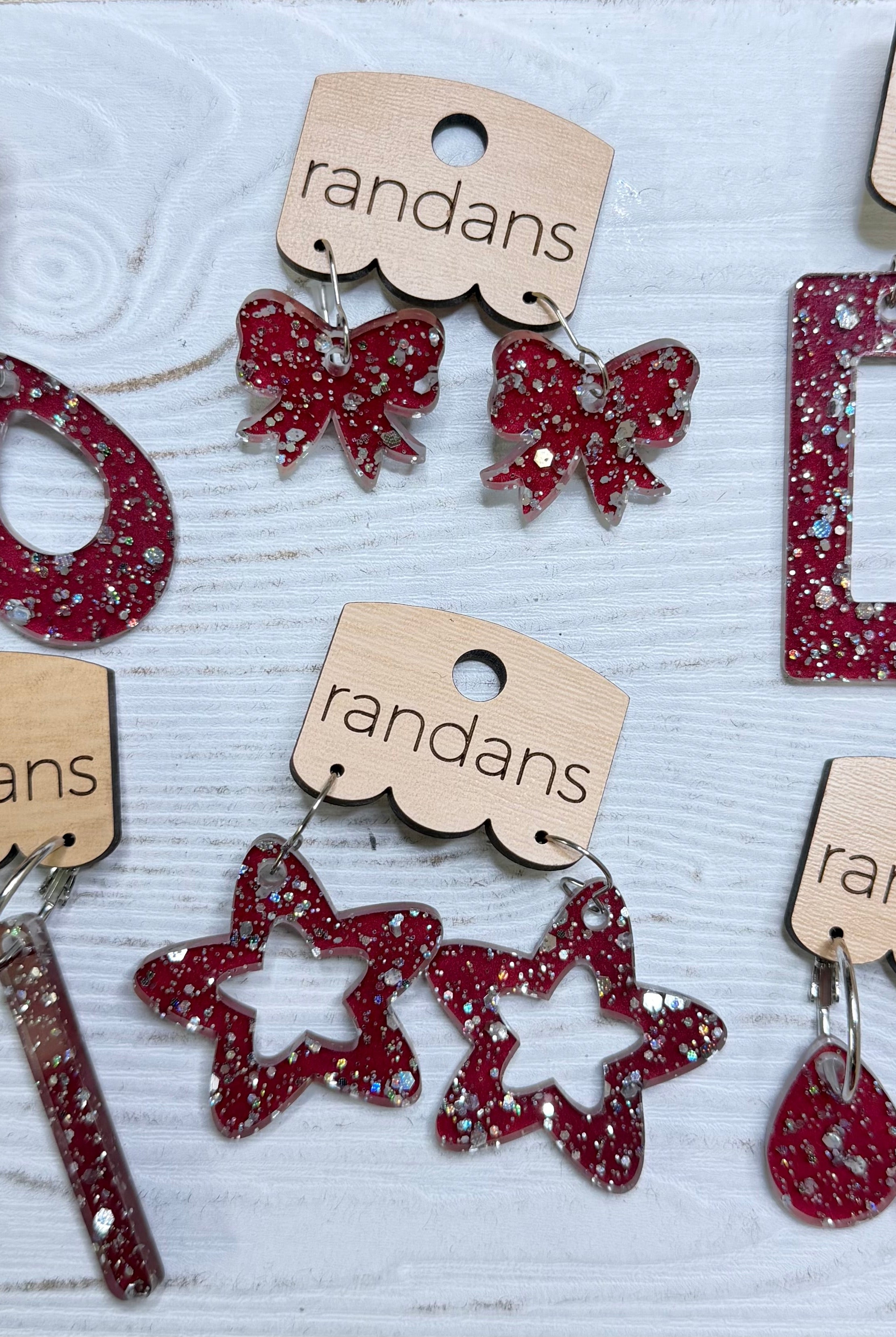 Randans acrylic dangle earrings- maroon and silver-Earrings-Dear Me Southern Boutique, located in DeRidder, Louisiana