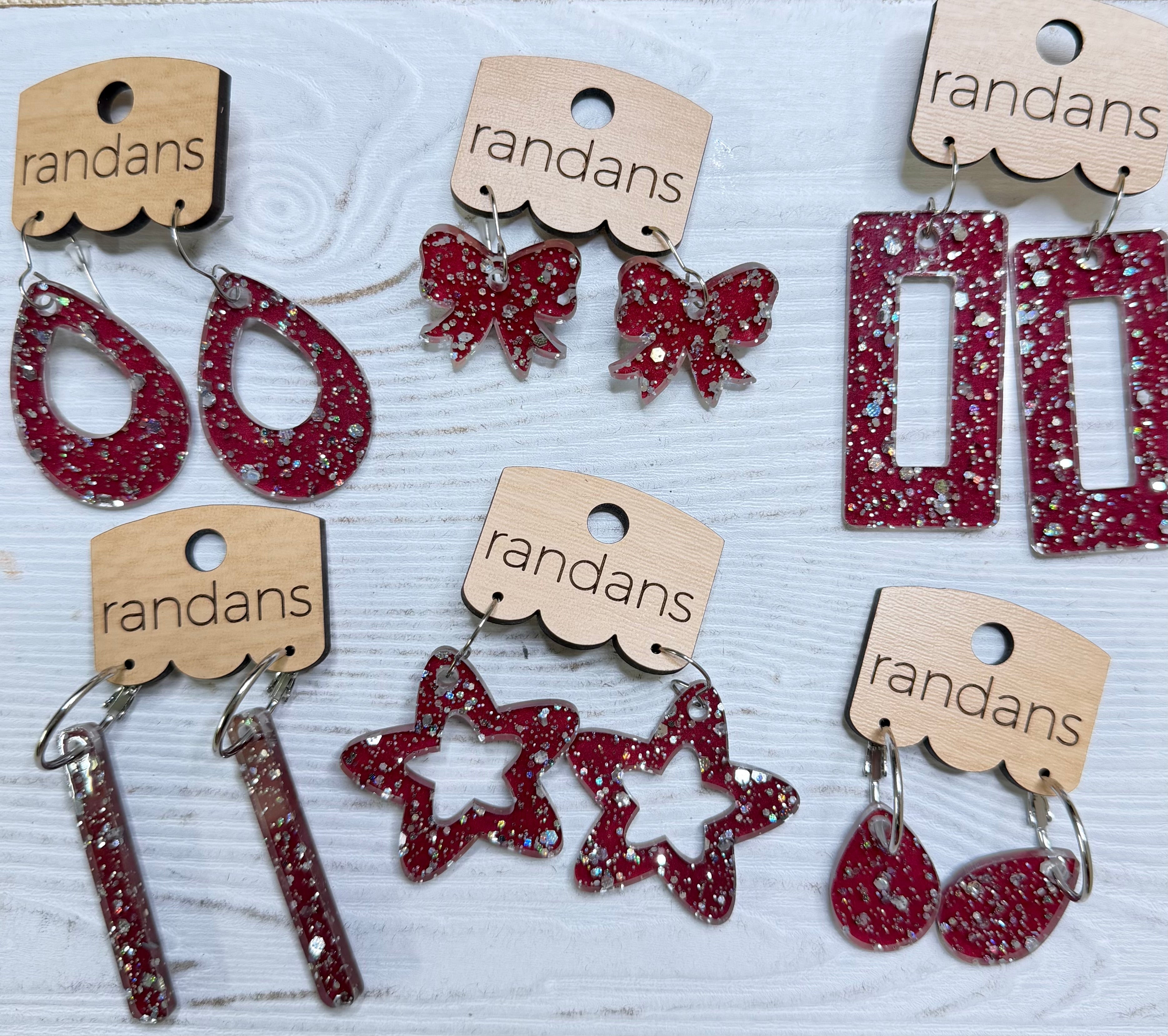 Randans acrylic dangle earrings- maroon and silver-Earrings-Dear Me Southern Boutique, located in DeRidder, Louisiana