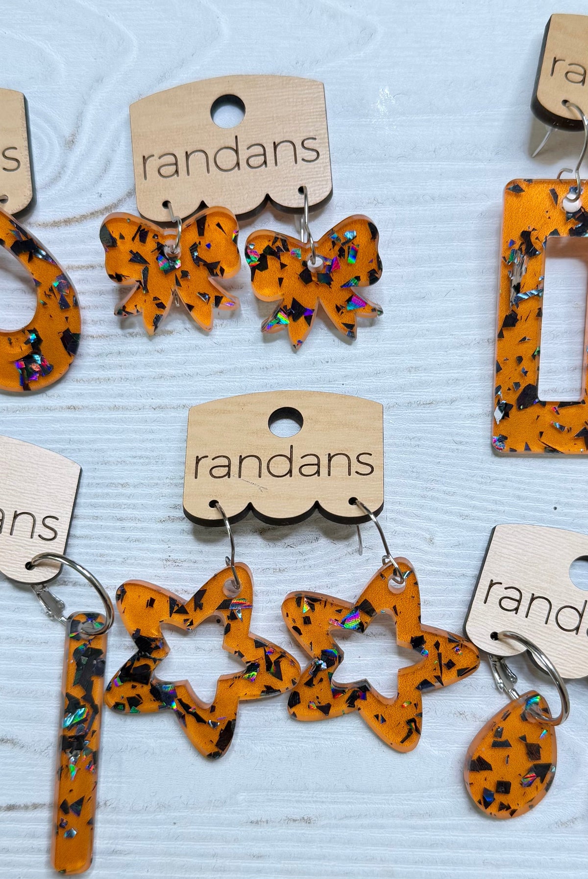 Randans acrylic dangle earrings- orange and black-Presales-Dear Me Southern Boutique, located in DeRidder, Louisiana