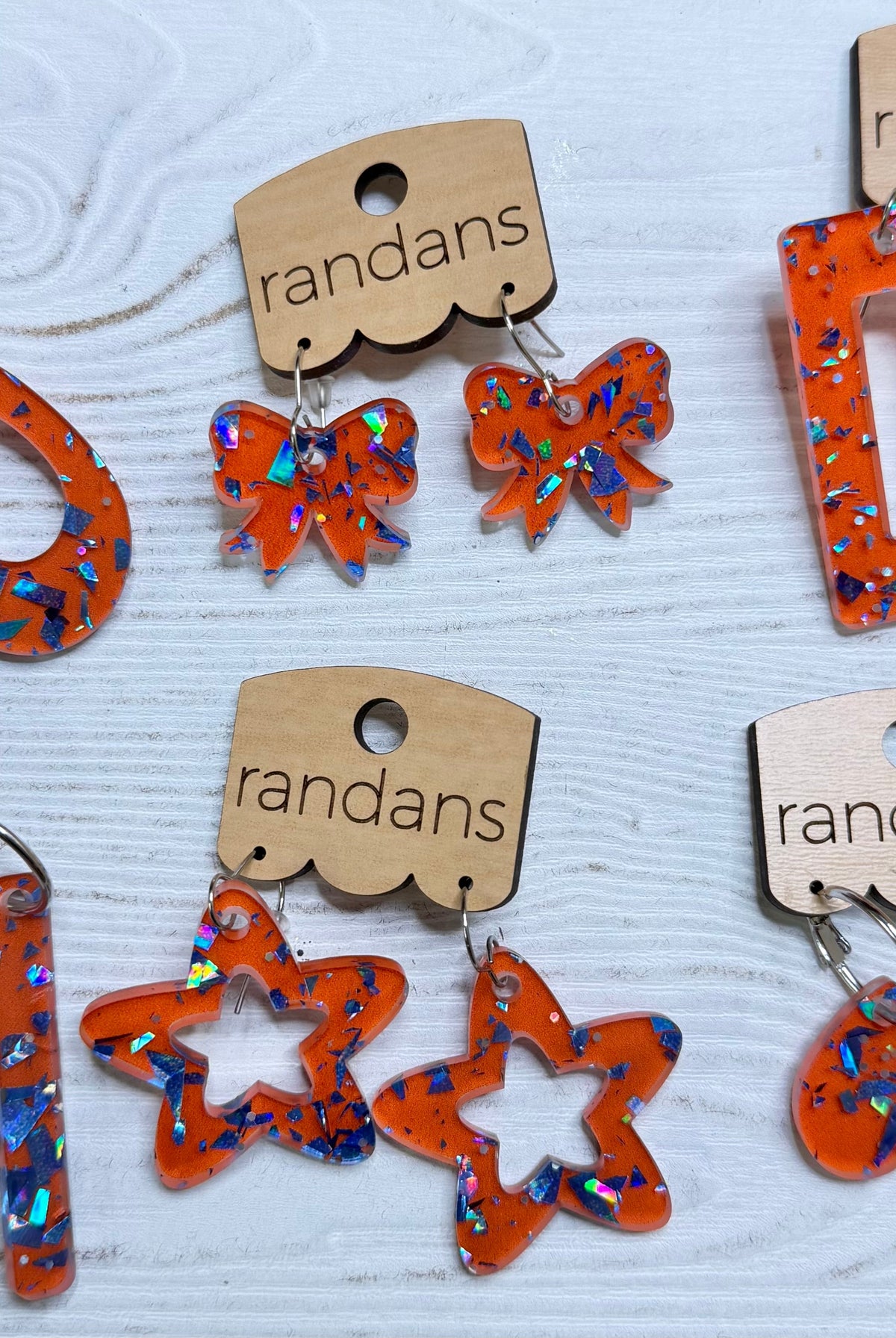Randans acrylic dangle earrings- orange and blue-Presales-Dear Me Southern Boutique, located in DeRidder, Louisiana