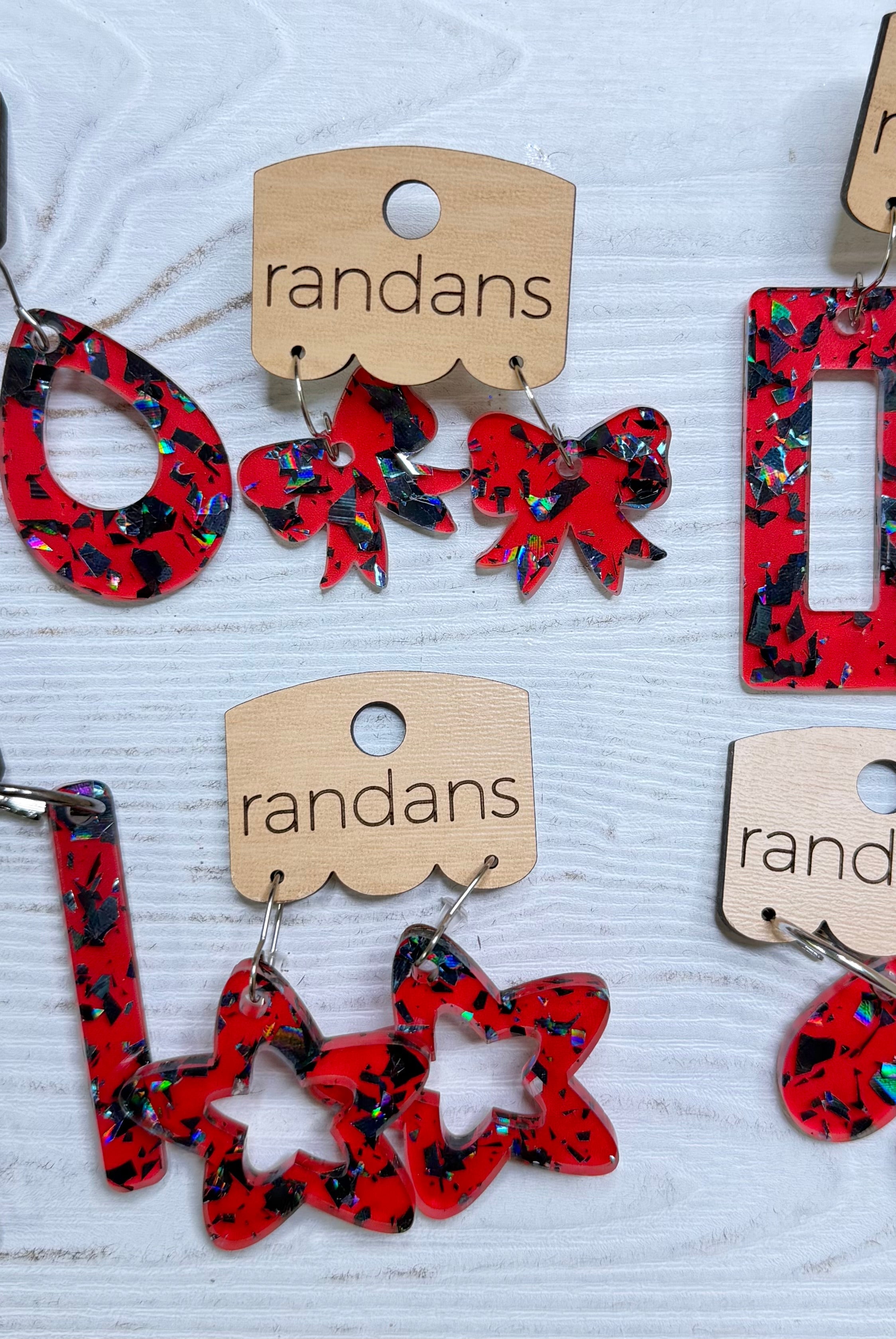 Randans acrylic dangle earrings-red and black-Earrings-Dear Me Southern Boutique, located in DeRidder, Louisiana