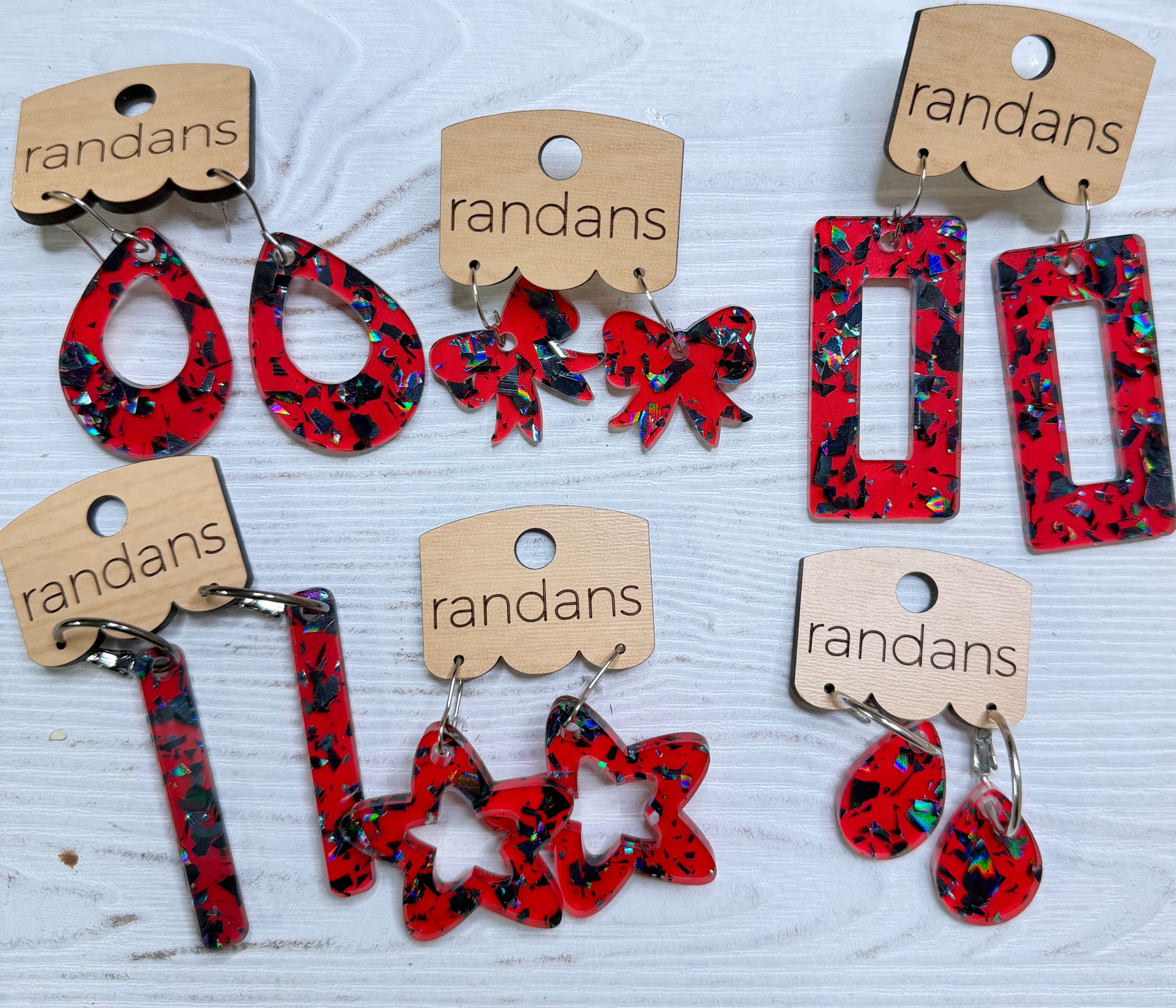 Randans acrylic dangle earrings-red and black-Earrings-Dear Me Southern Boutique, located in DeRidder, Louisiana