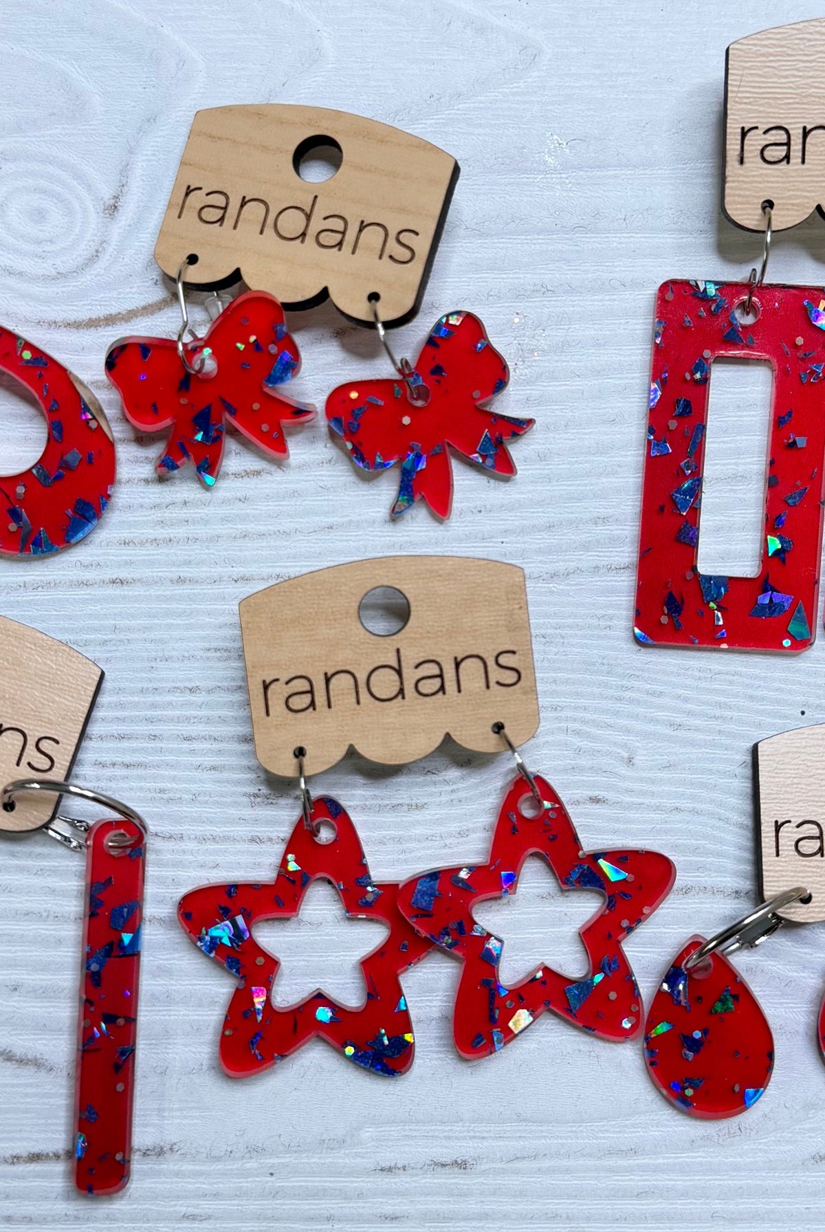 Randans acrylic dangle earrings- red and blue-Presales-Dear Me Southern Boutique, located in DeRidder, Louisiana