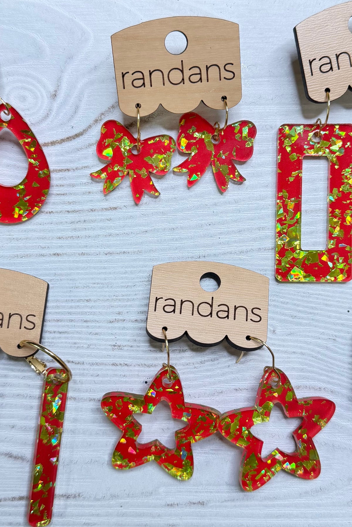 Randans acrylic dangle earrings- red and green-Presales-Dear Me Southern Boutique, located in DeRidder, Louisiana