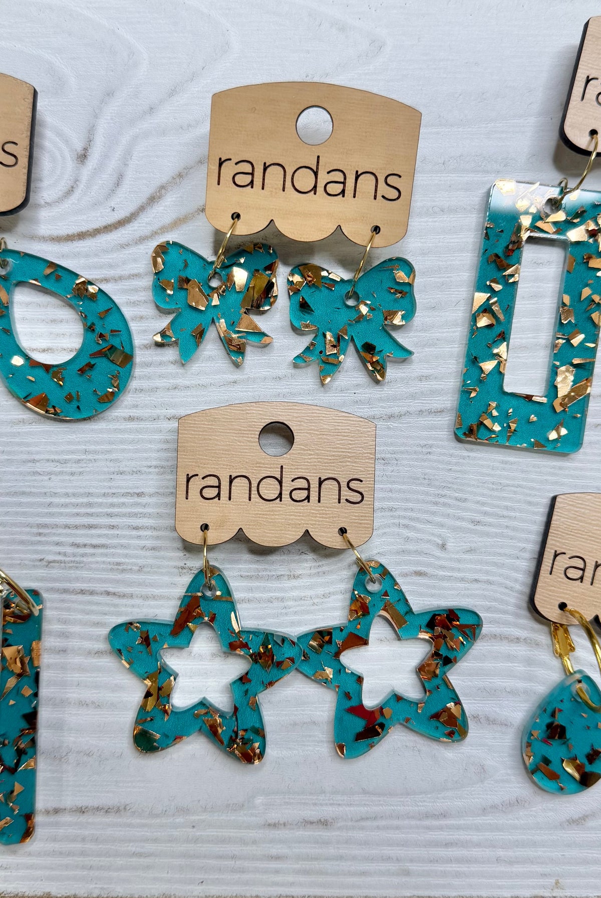 Randans acrylic dangle earrings- turquoise and gold-Presales-Dear Me Southern Boutique, located in DeRidder, Louisiana