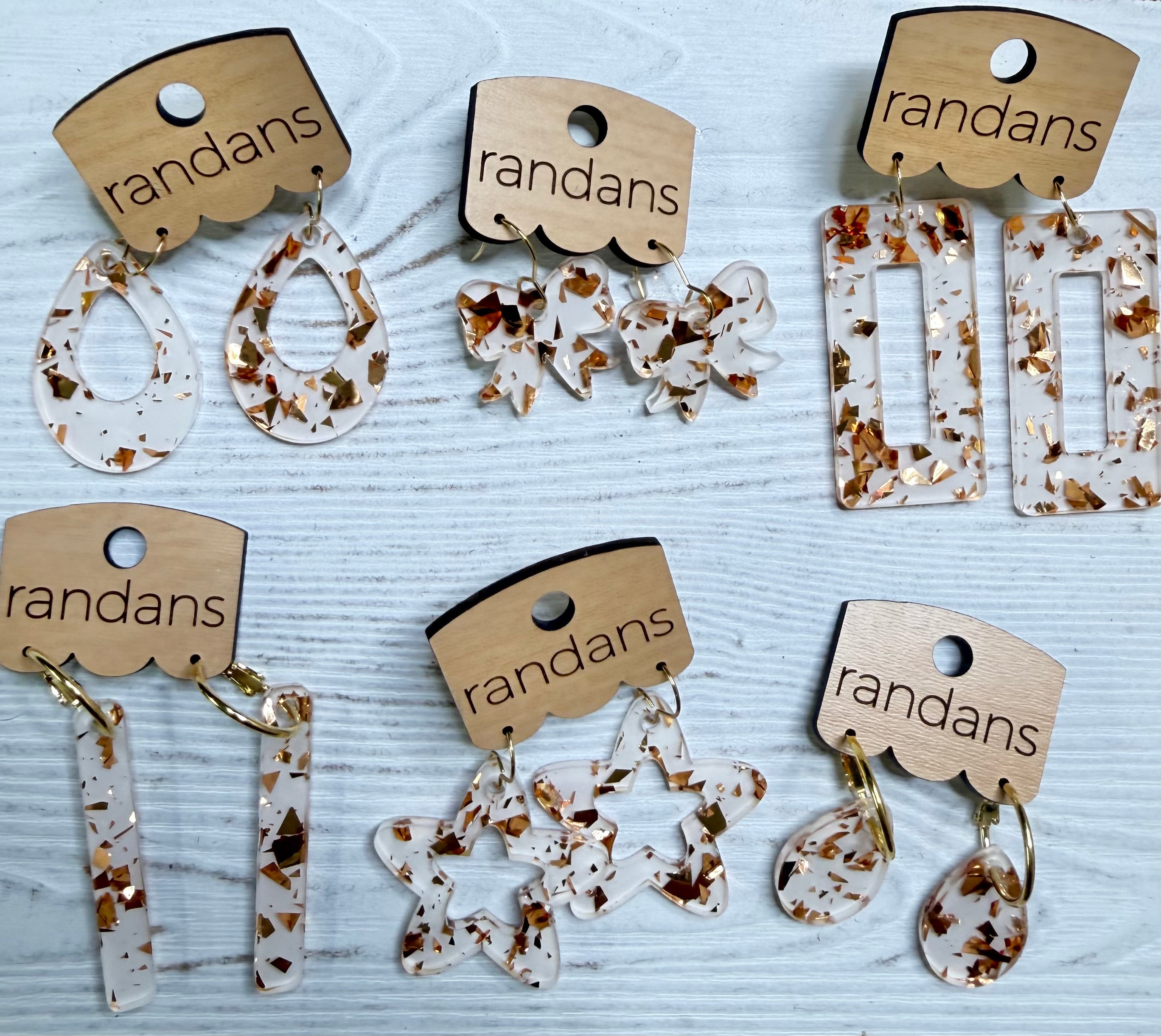 Randans acrylic dangle earrings- white and gold-Earrings-Dear Me Southern Boutique, located in DeRidder, Louisiana