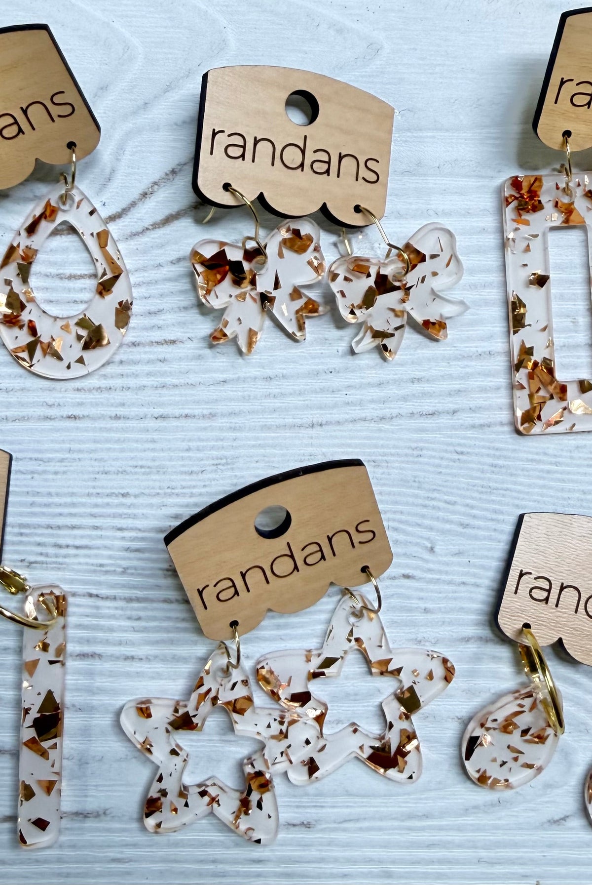 Randans acrylic dangle earrings- white and gold-Presales-Dear Me Southern Boutique, located in DeRidder, Louisiana