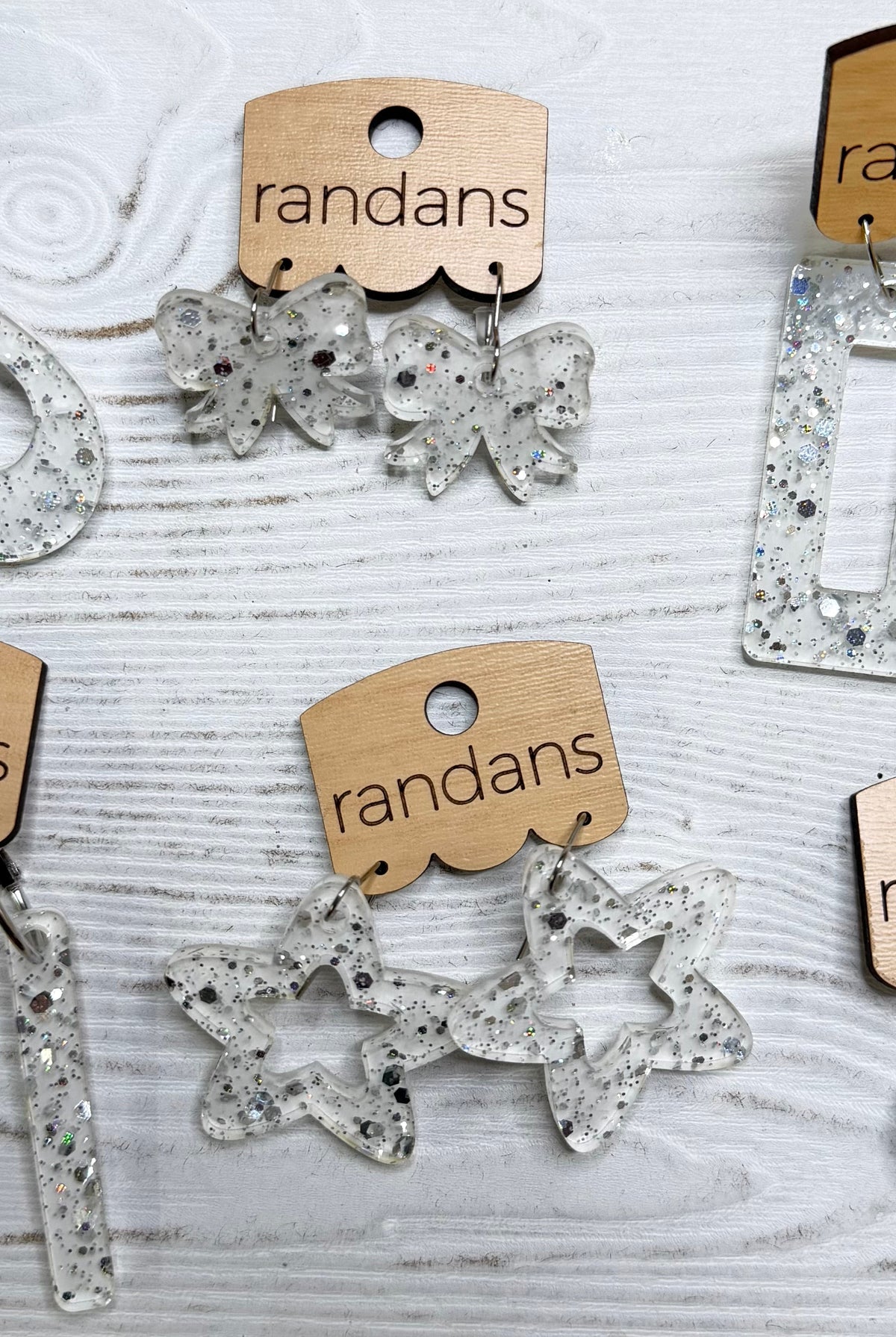 Randans acrylic dangle earrings- white and silver-Presales-Dear Me Southern Boutique, located in DeRidder, Louisiana