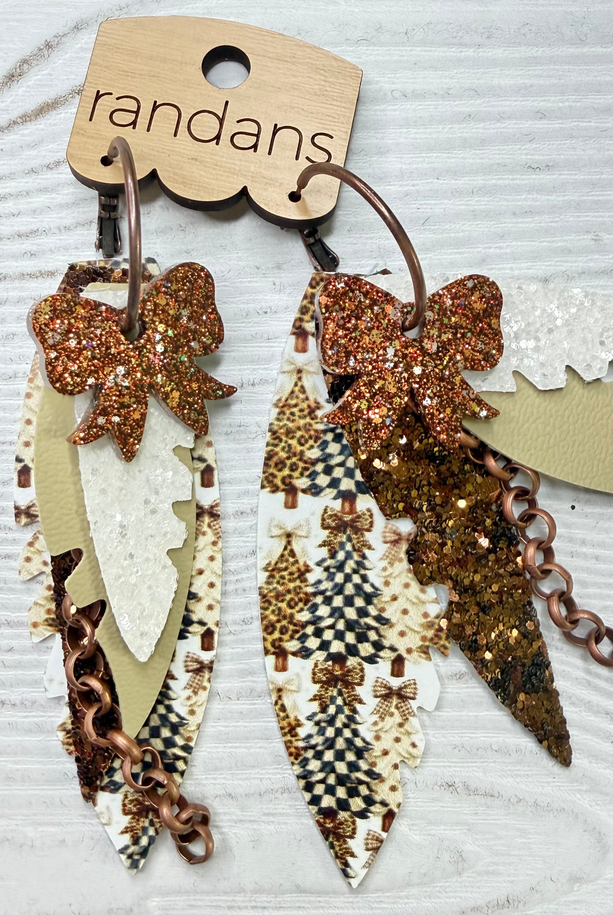 Randans fringe hoop earrings- Christmas- checkered tree trio-Dear Me Southern Boutique, located in DeRidder, Louisiana