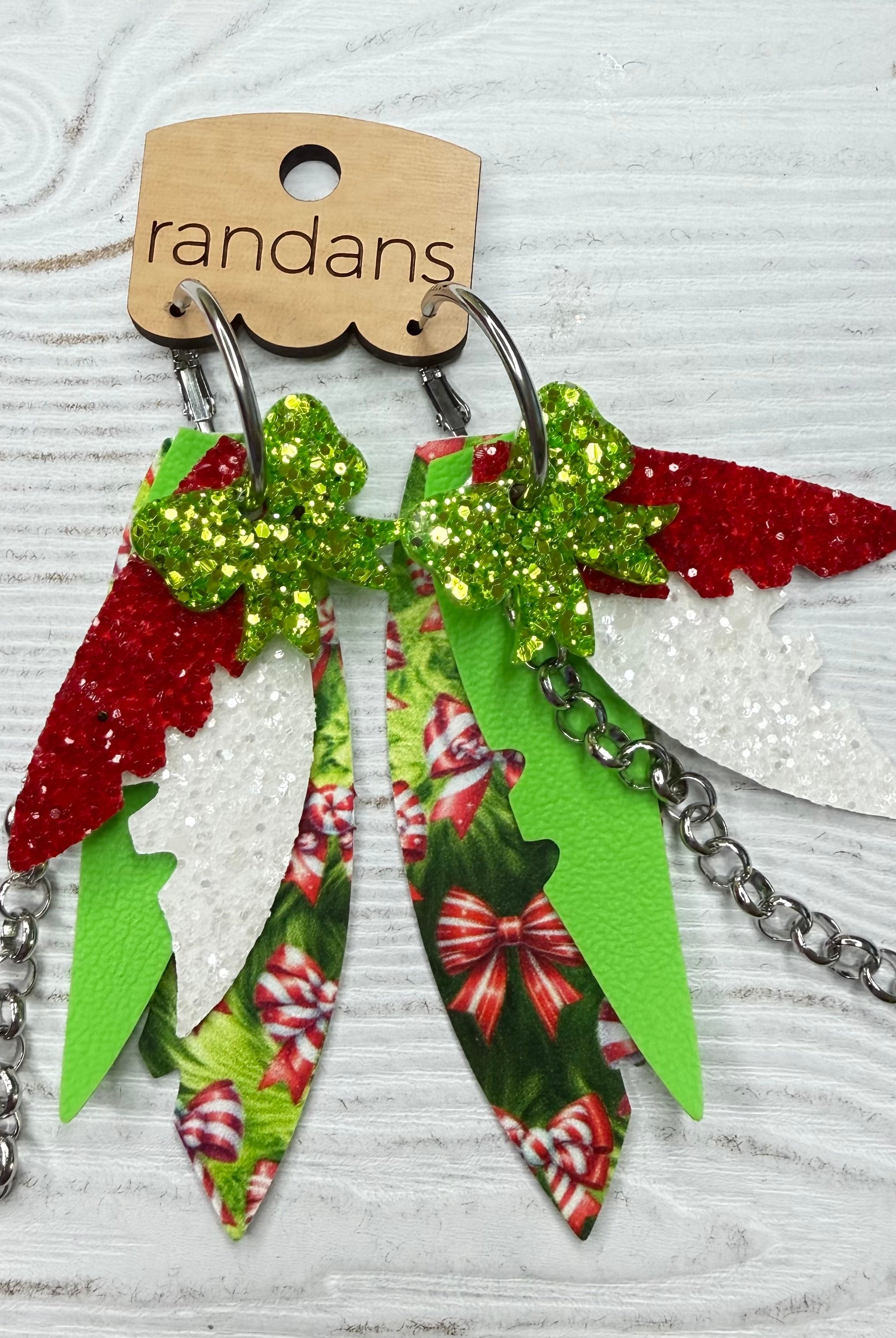 Randans fringe hoop earrings- Christmas- furry bows-Dear Me Southern Boutique, located in DeRidder, Louisiana