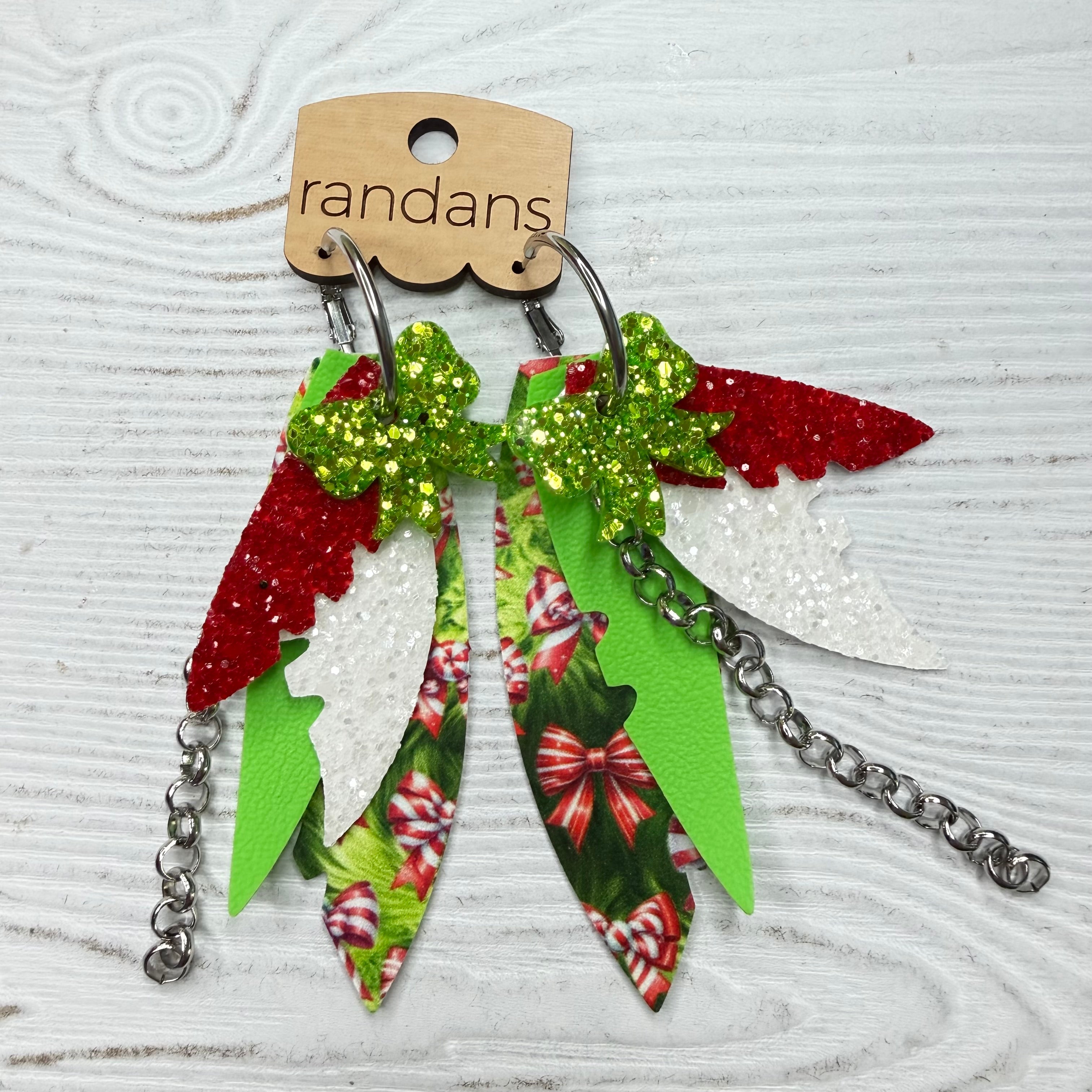 Randans fringe hoop earrings- Christmas- furry bows-Dear Me Southern Boutique, located in DeRidder, Louisiana