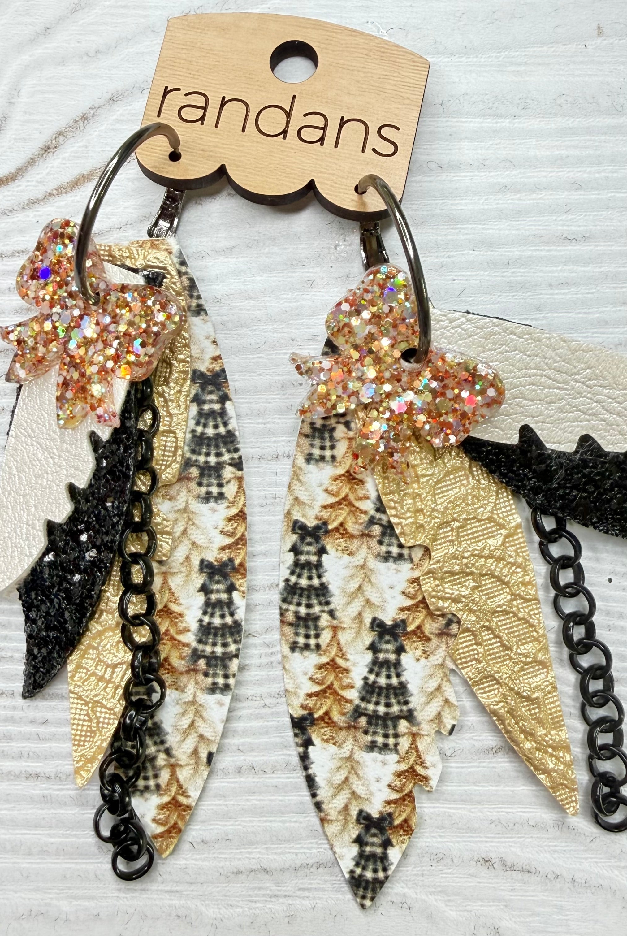 Randans fringe hoop earrings- Christmas- neutral tree trio-Dear Me Southern Boutique, located in DeRidder, Louisiana