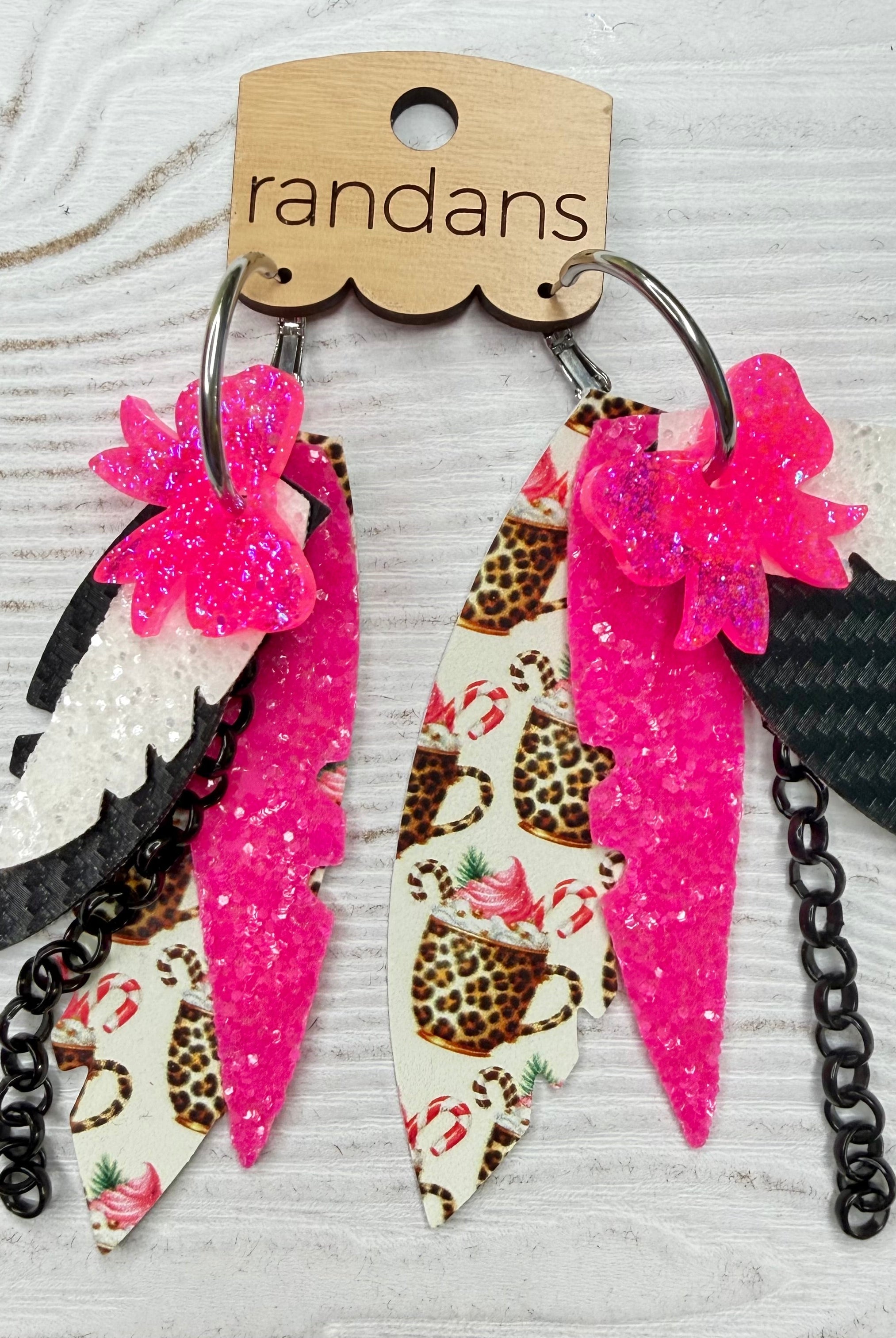 Randans fringe hoop earrings- Christmas- pink hot cocoa-Dear Me Southern Boutique, located in DeRidder, Louisiana