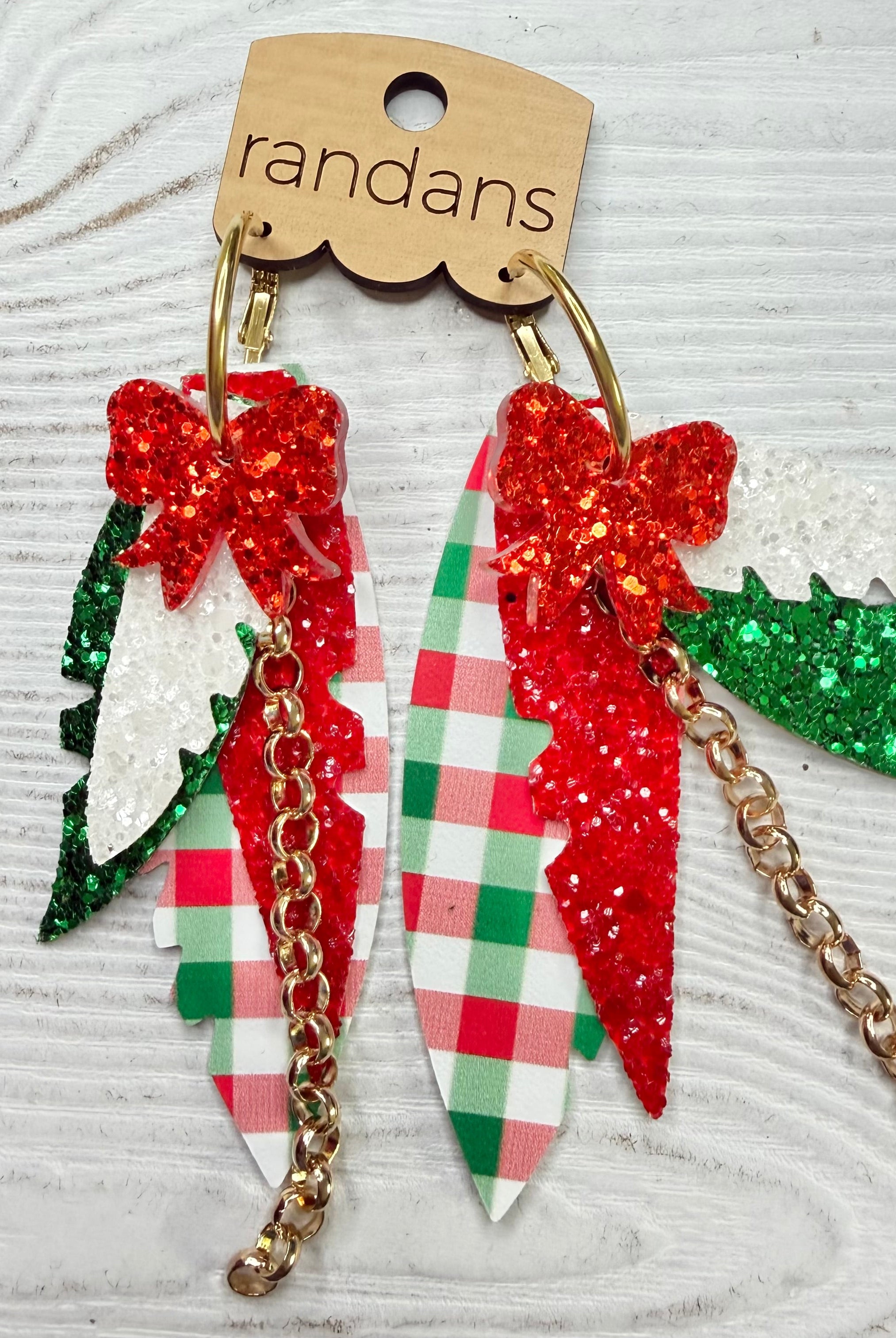 Randans fringe hoop earrings- Christmas- plaid 1-Dear Me Southern Boutique, located in DeRidder, Louisiana