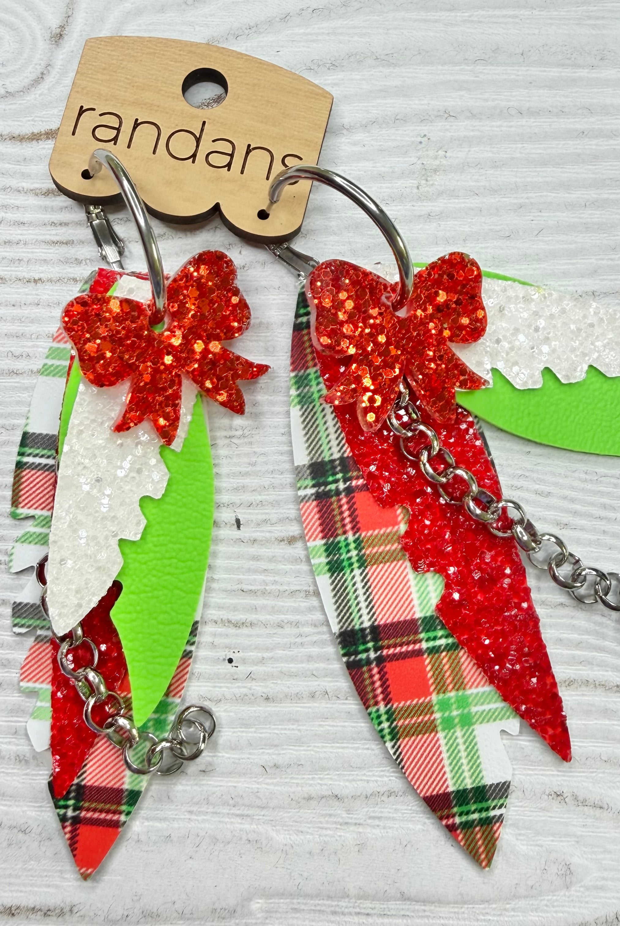 Randans fringe hoop earrings- Christmas- plaid 2-Dear Me Southern Boutique, located in DeRidder, Louisiana