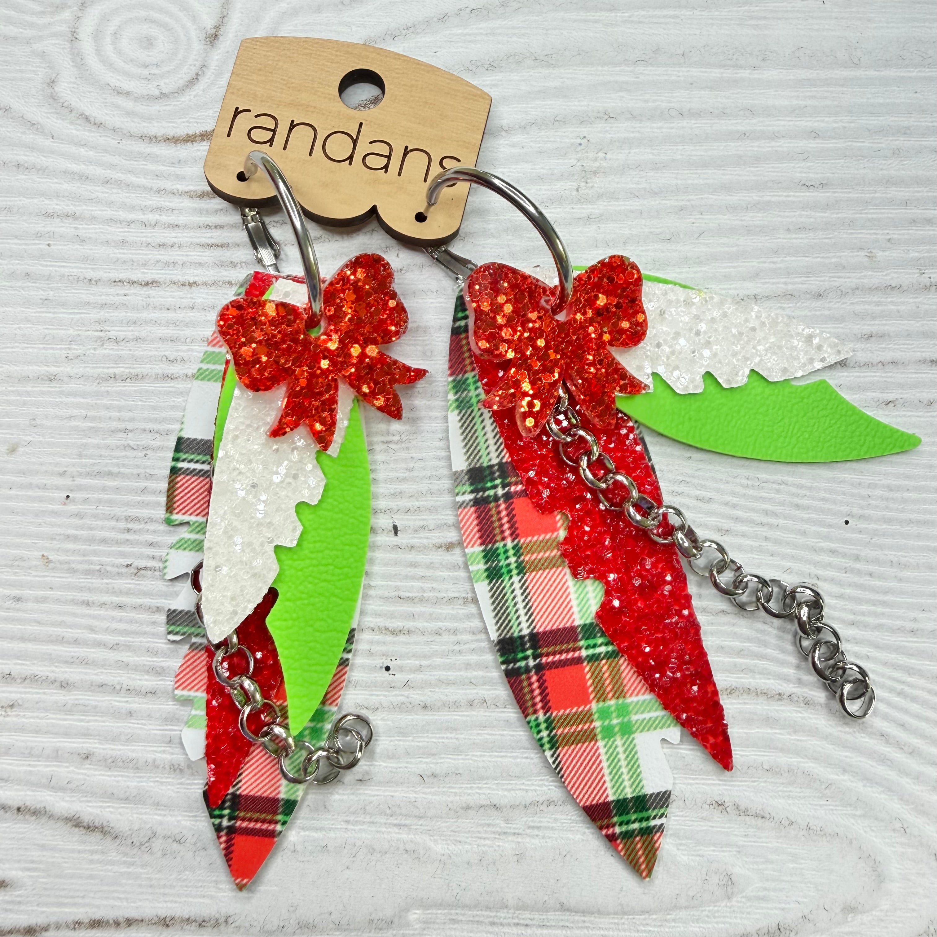 Randans fringe hoop earrings- Christmas- plaid 2-Dear Me Southern Boutique, located in DeRidder, Louisiana