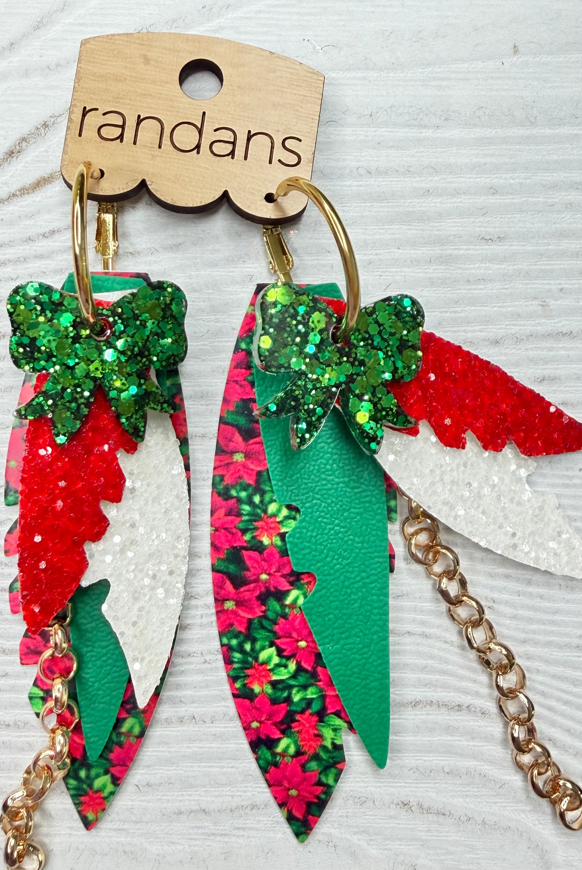 Randans fringe hoop earrings- Christmas- poinsettia-Dear Me Southern Boutique, located in DeRidder, Louisiana