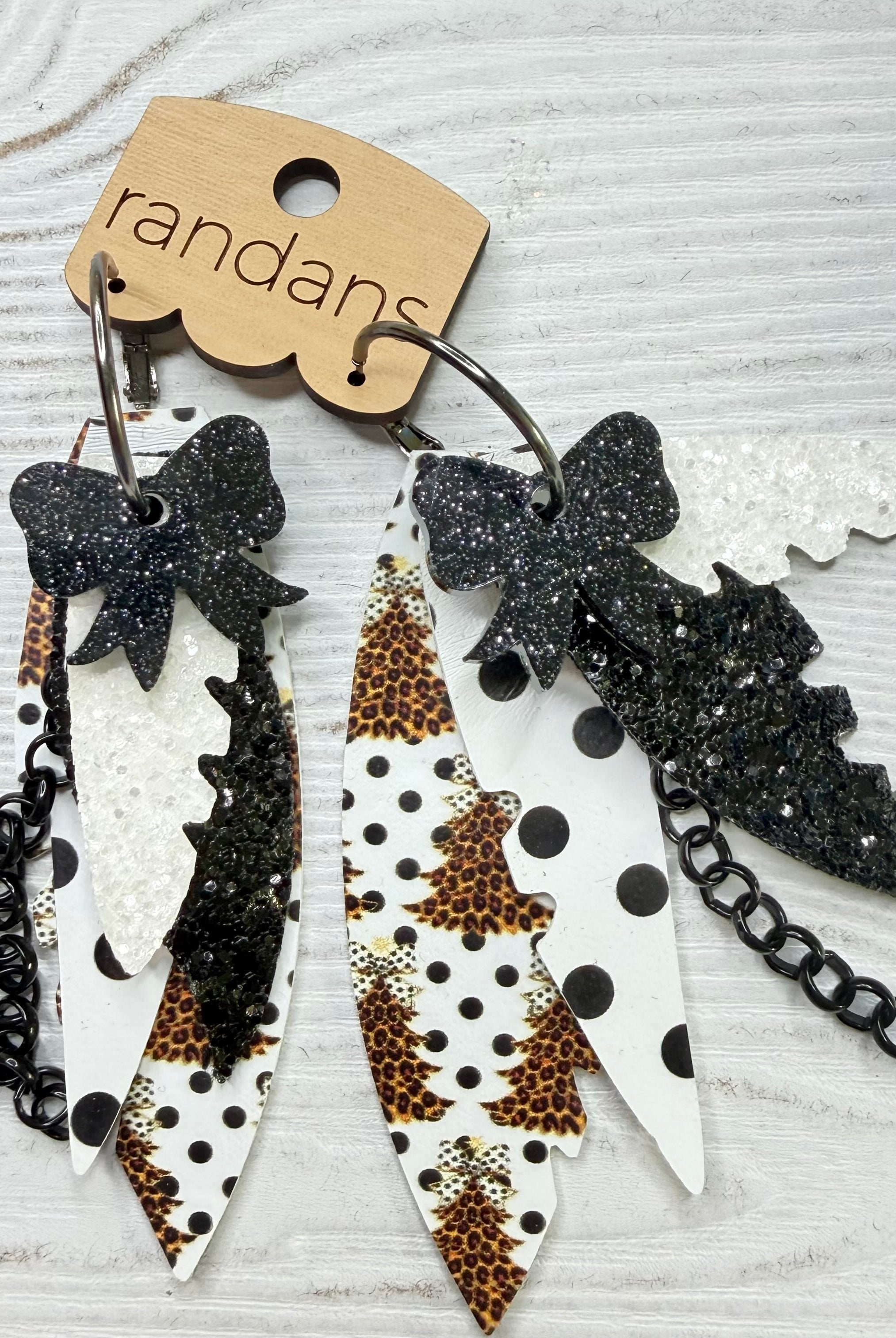 Randans fringe hoop earrings- Christmas- polka dot leopard trees-Dear Me Southern Boutique, located in DeRidder, Louisiana