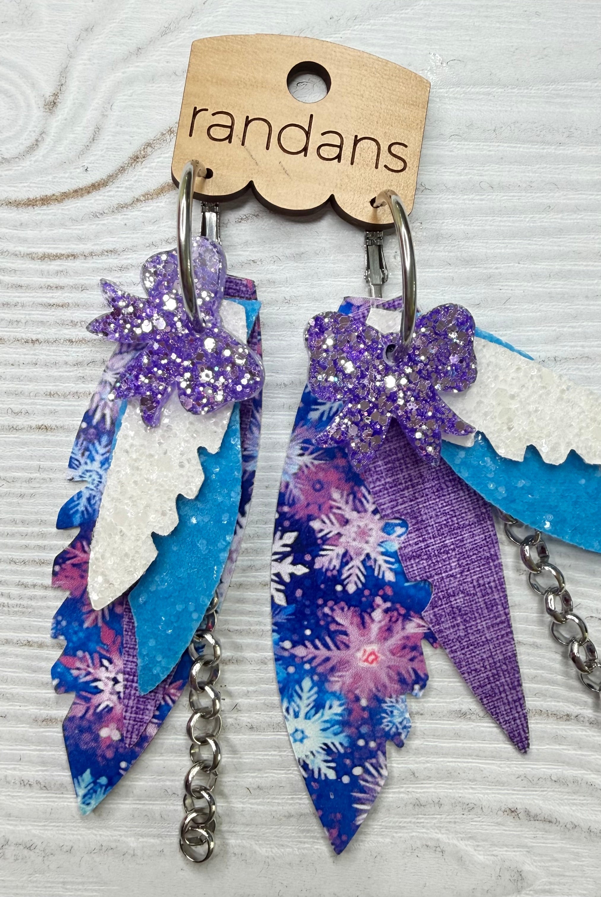 Randans fringe hoop earrings- Christmas- snowflakes-Dear Me Southern Boutique, located in DeRidder, Louisiana