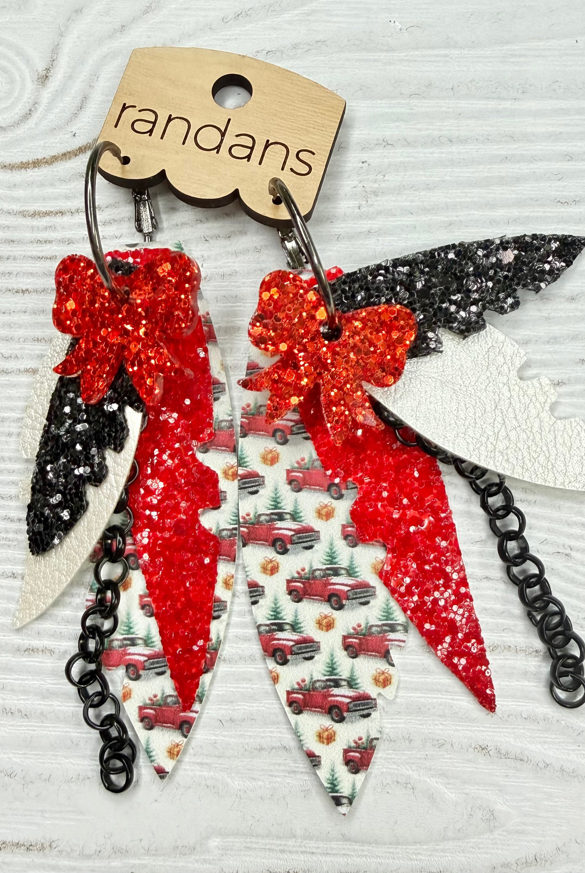 Randans fringe hoop earrings- Christmas- trucks-Dear Me Southern Boutique, located in DeRidder, Louisiana