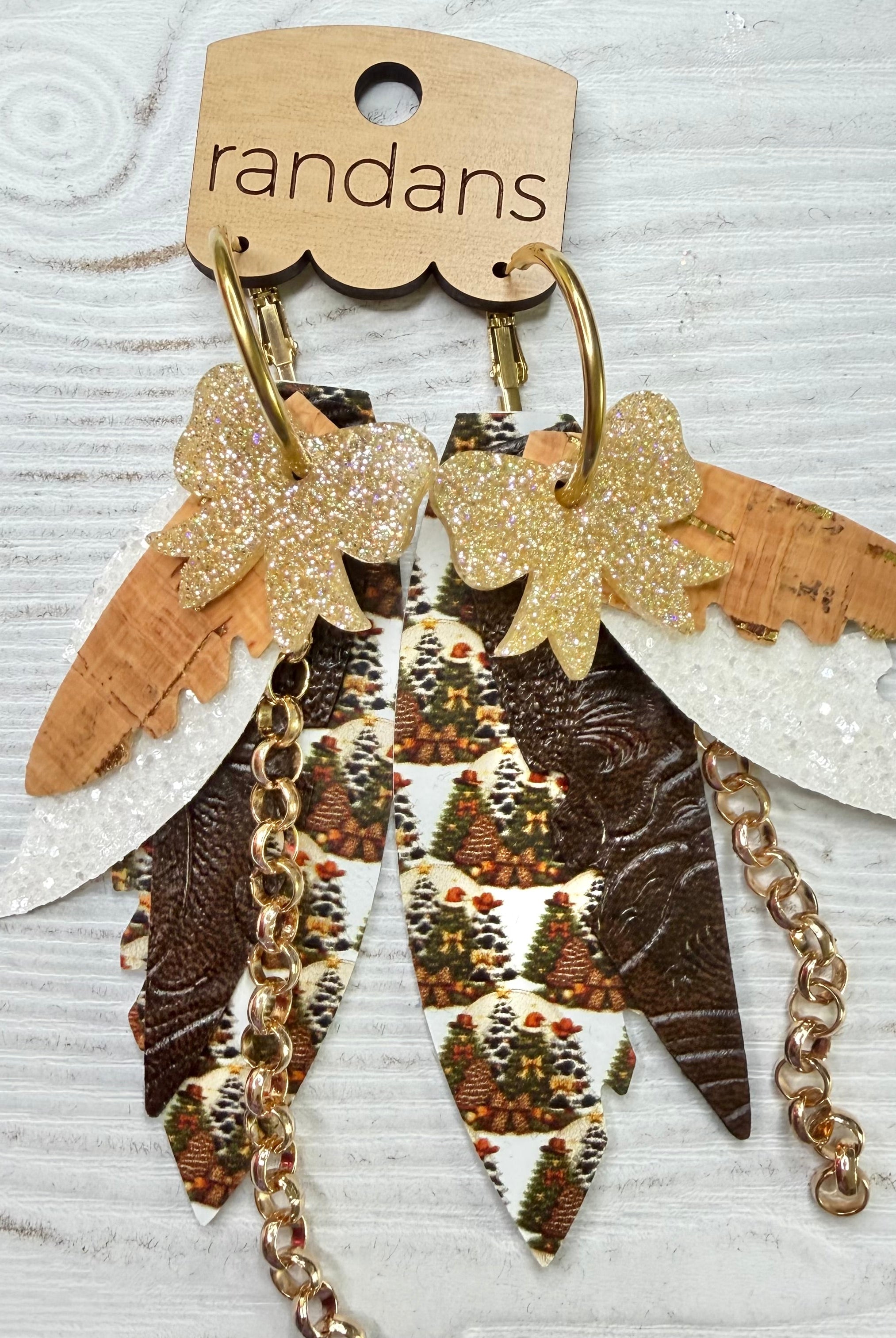 Randans fringe hoop earrings- Christmas- western trees-Dear Me Southern Boutique, located in DeRidder, Louisiana