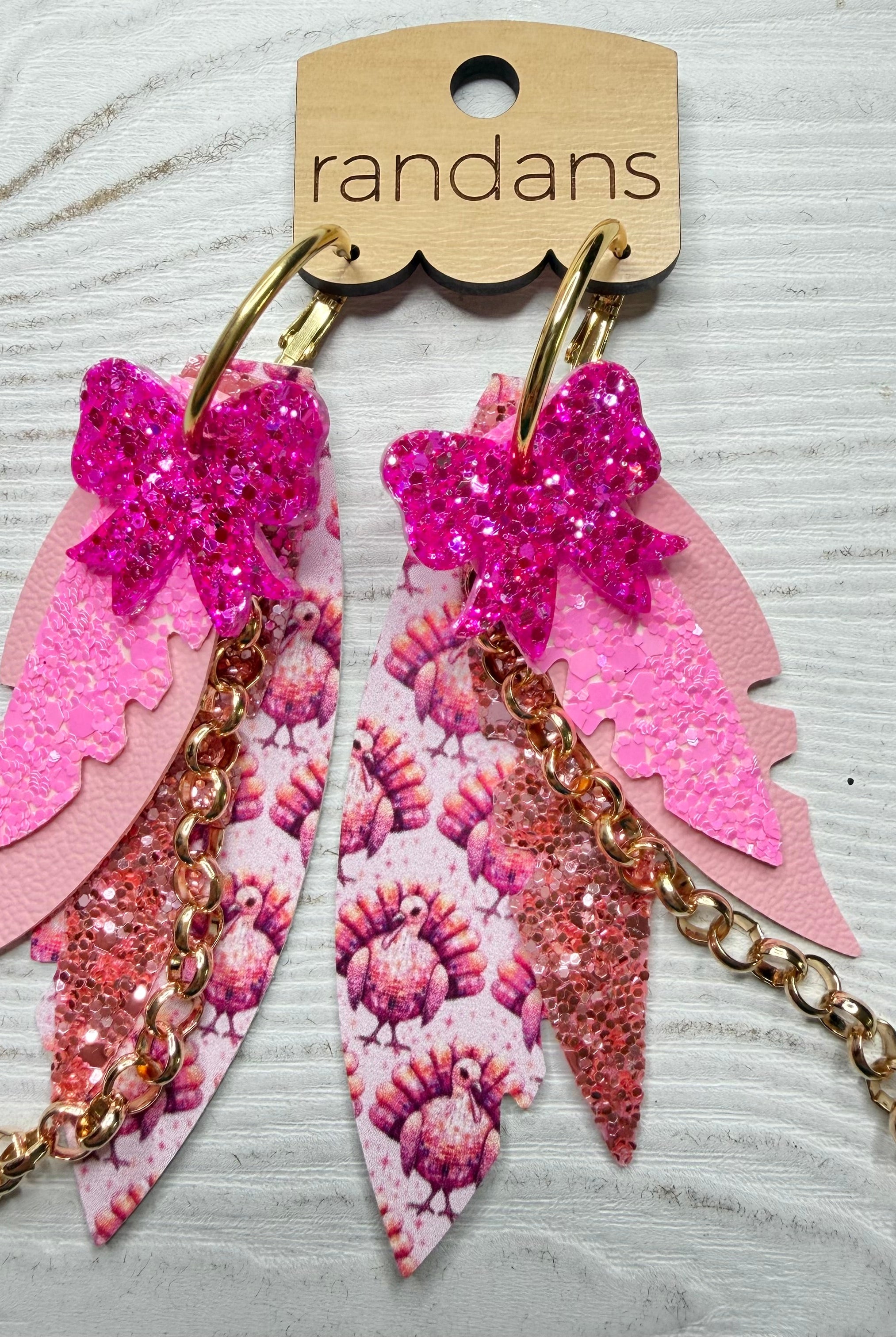 Randans fringe hoop earrings- Thanksgiving- turkey pink-Dear Me Southern Boutique, located in DeRidder, Louisiana