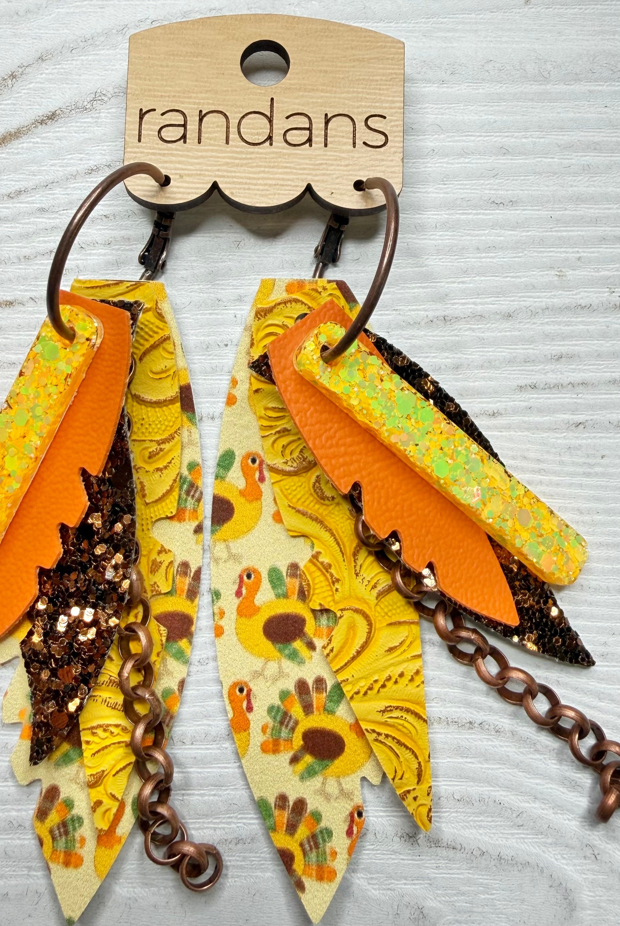 Randans fringe hoop earrings- Thanksgiving- turkey yellow-Dear Me Southern Boutique, located in DeRidder, Louisiana