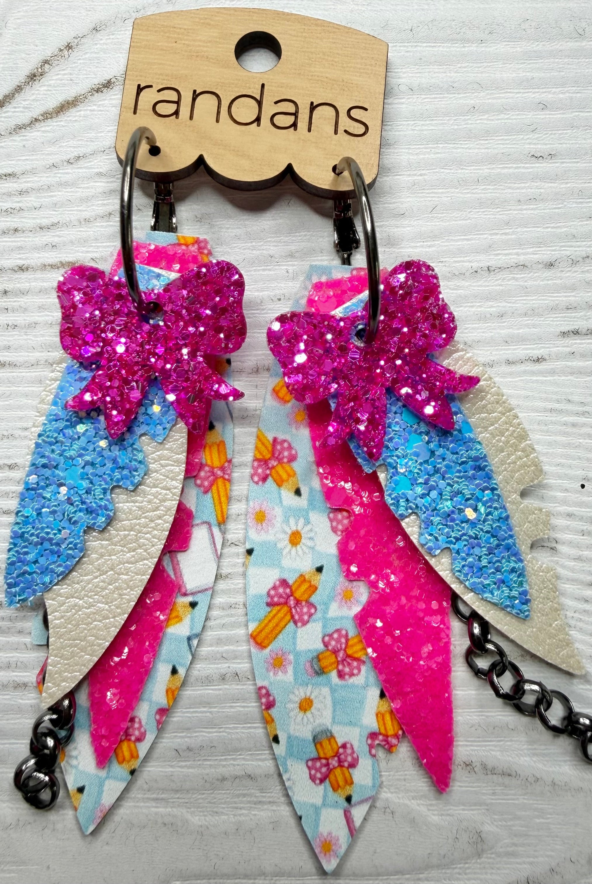 Randans fringe hoop earrings- back to school- pencil bow-Dear Me Southern Boutique, located in DeRidder, Louisiana